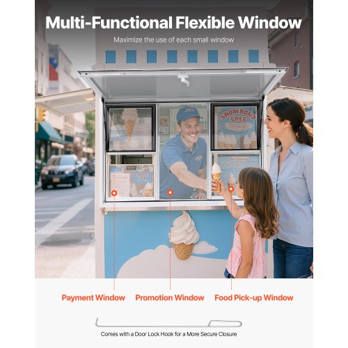 152x92 cm serving kiosk for food carts, awning