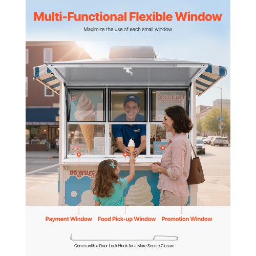 152x92 cm serving kiosk for food carts, awning
