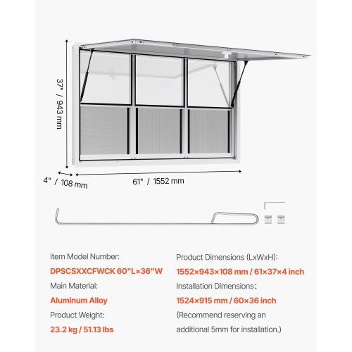 152x92 cm serving kiosk for food carts, awning