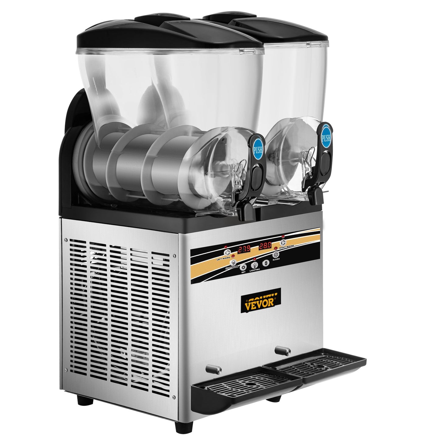 Slush Frozen Drink Machine, 2x15L Tank Commercial Margarita Machine, 890W Stainless Steel Margarita Slush Maker, Temperature Slush 25°F to 30°F Drink Maker, Perfect for Restaurants Cafes Bars