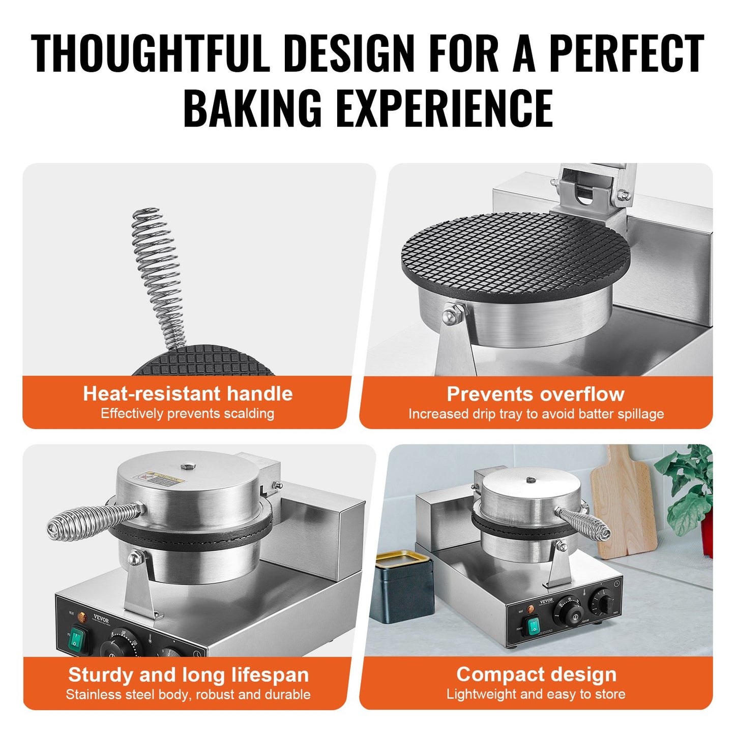 Electric Ice Cream Cone Machine Commercial Waffle Cone Egg Roll Maker 1230W