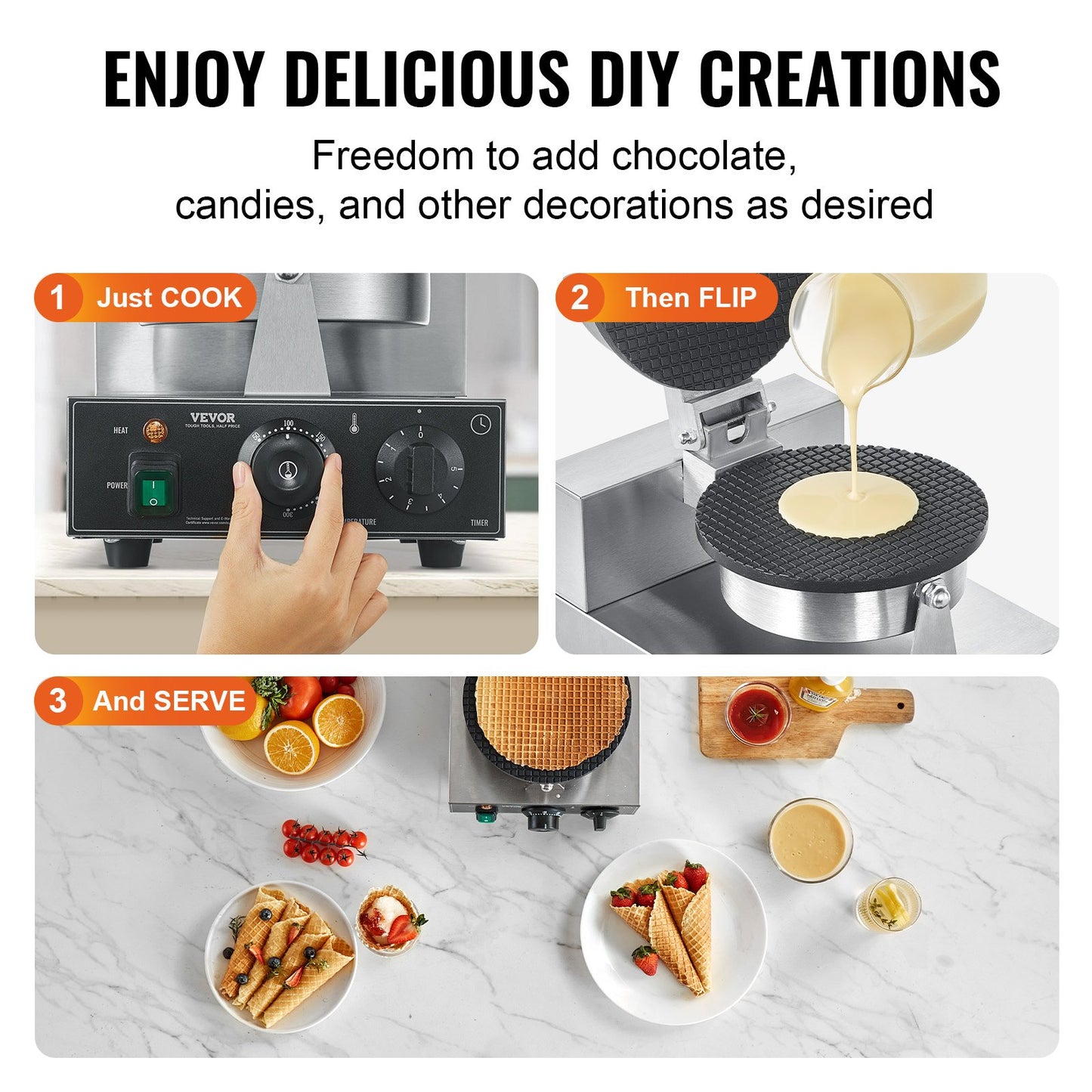 Electric Ice Cream Cone Machine Commercial Waffle Cone Egg Roll Maker 1230W
