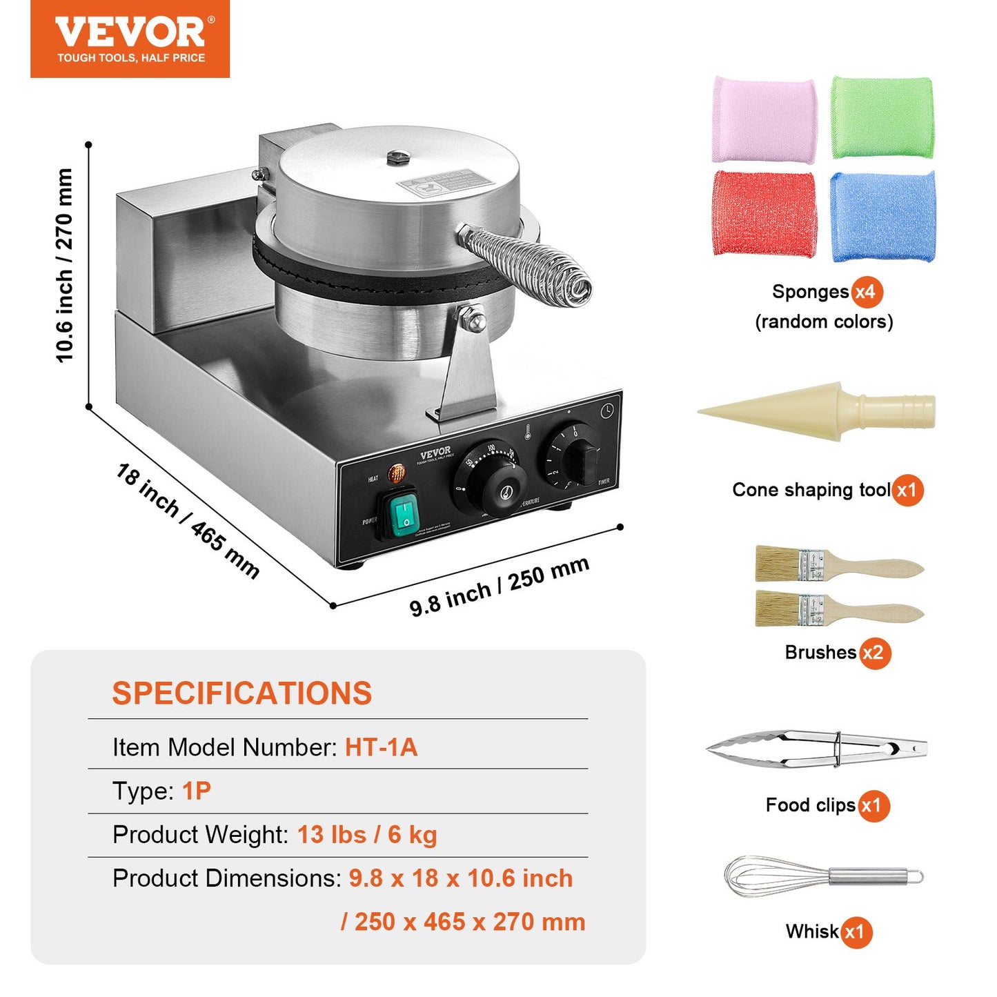 Electric Ice Cream Cone Machine Commercial Waffle Cone Egg Roll Maker 1230W