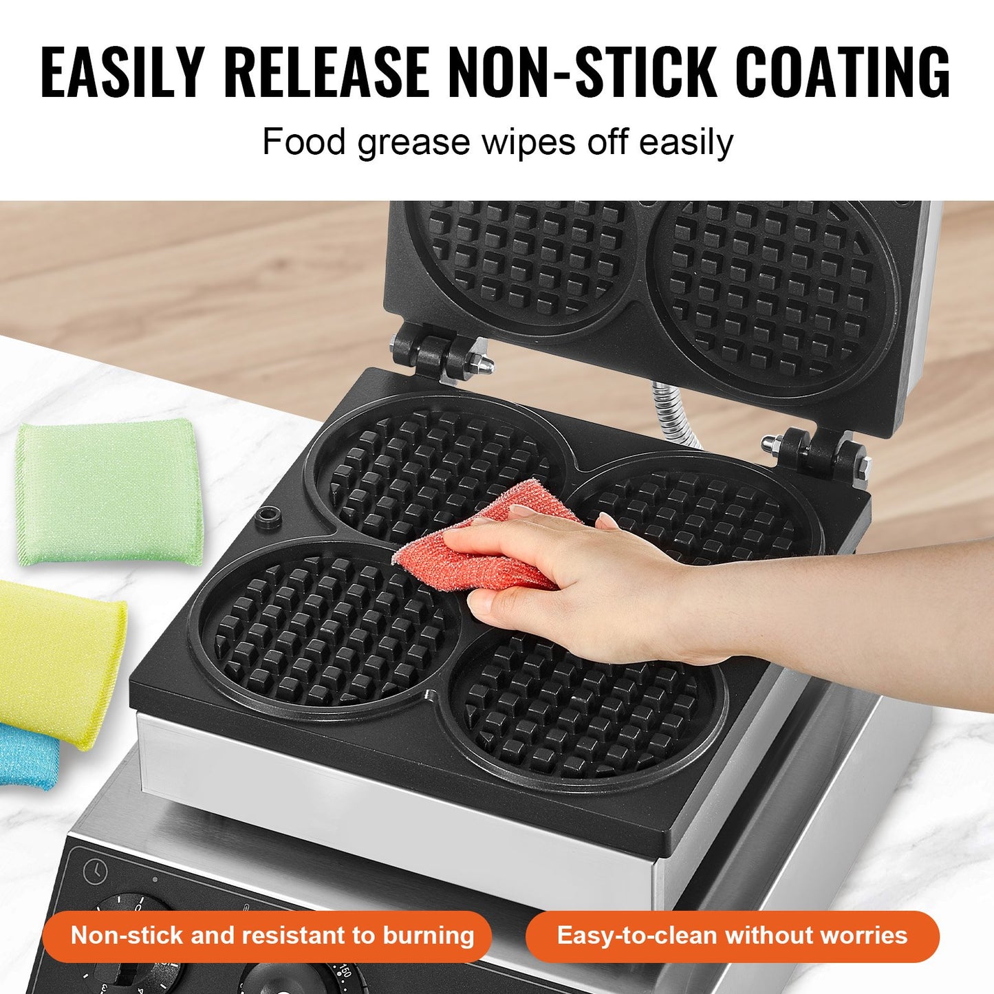 4ST Kommersiell våffelmaskin Rund våffeljärnsmaskin 1750W non-stick