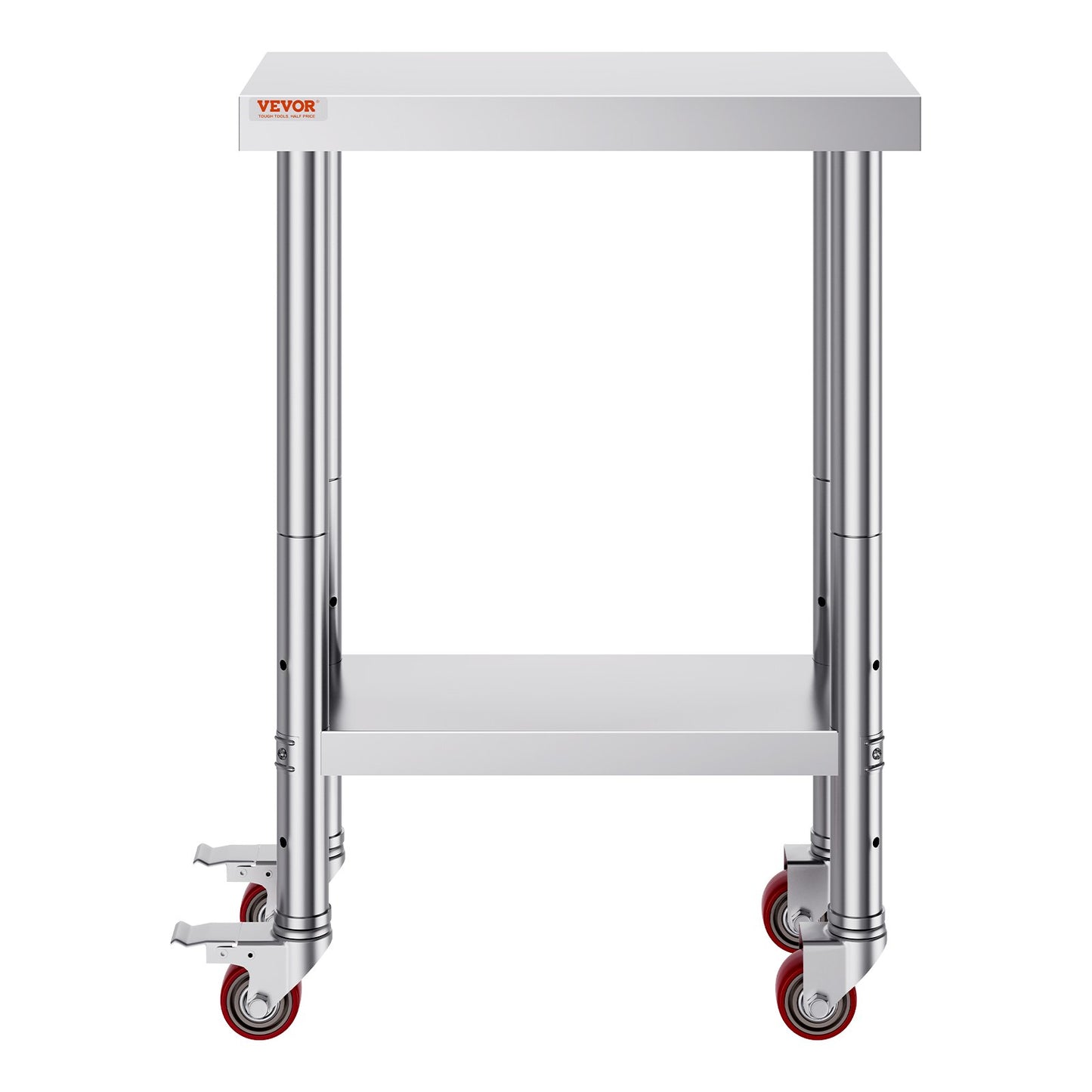 Rostfritt stål Catering Arbetsbord 12x24 tum Kommersiellt arbetsbord med 4 hjul Kommersiell matförberedande arbetsbänk med flexibel justering Hylla för köksförberedande bord