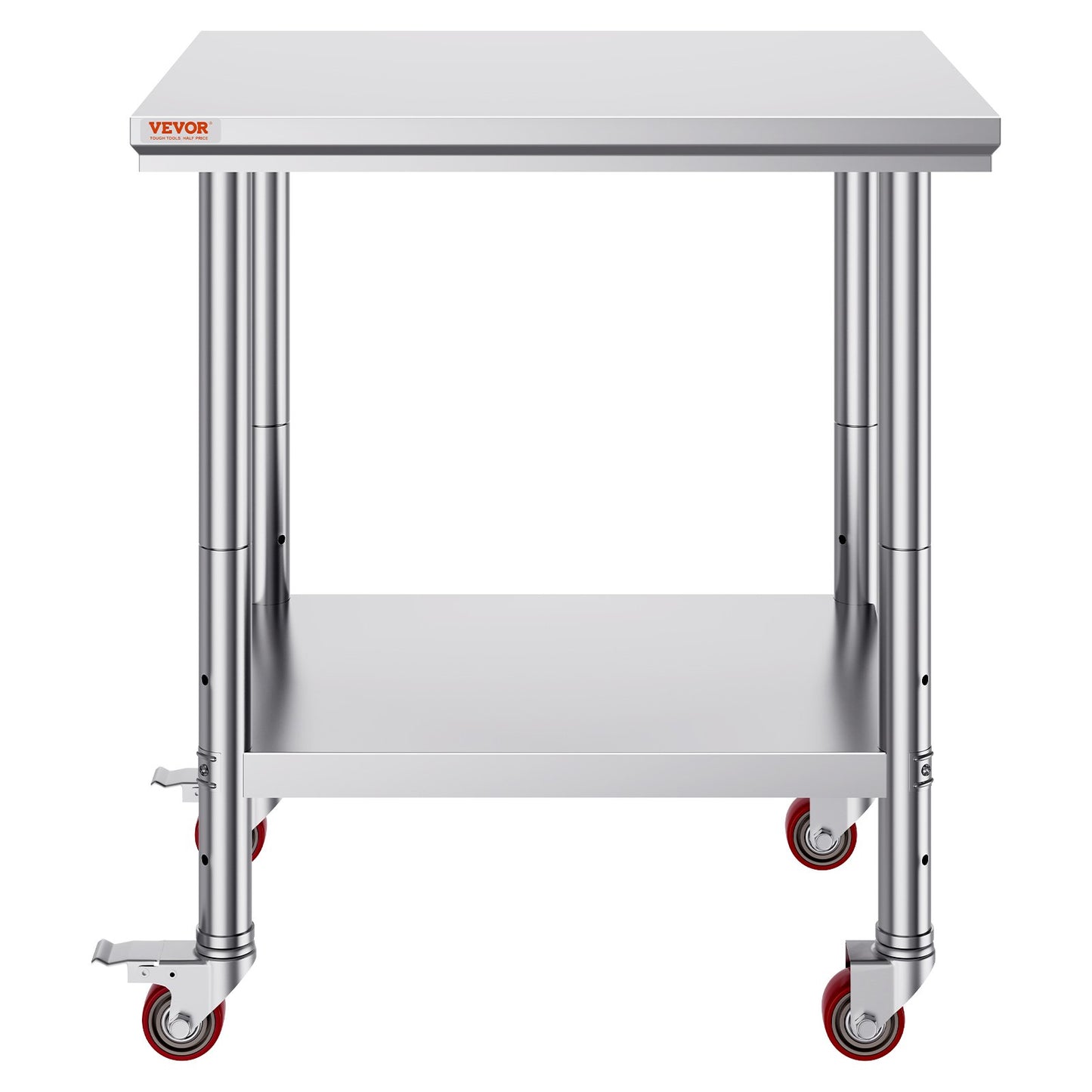 Rostfritt stål Catering Arbetsbord 30x24 tum Kommersiellt arbetsbord med 4 hjul Kommersiell matberedningsarbetsbänk med flexibel justering Hylla för köksbord