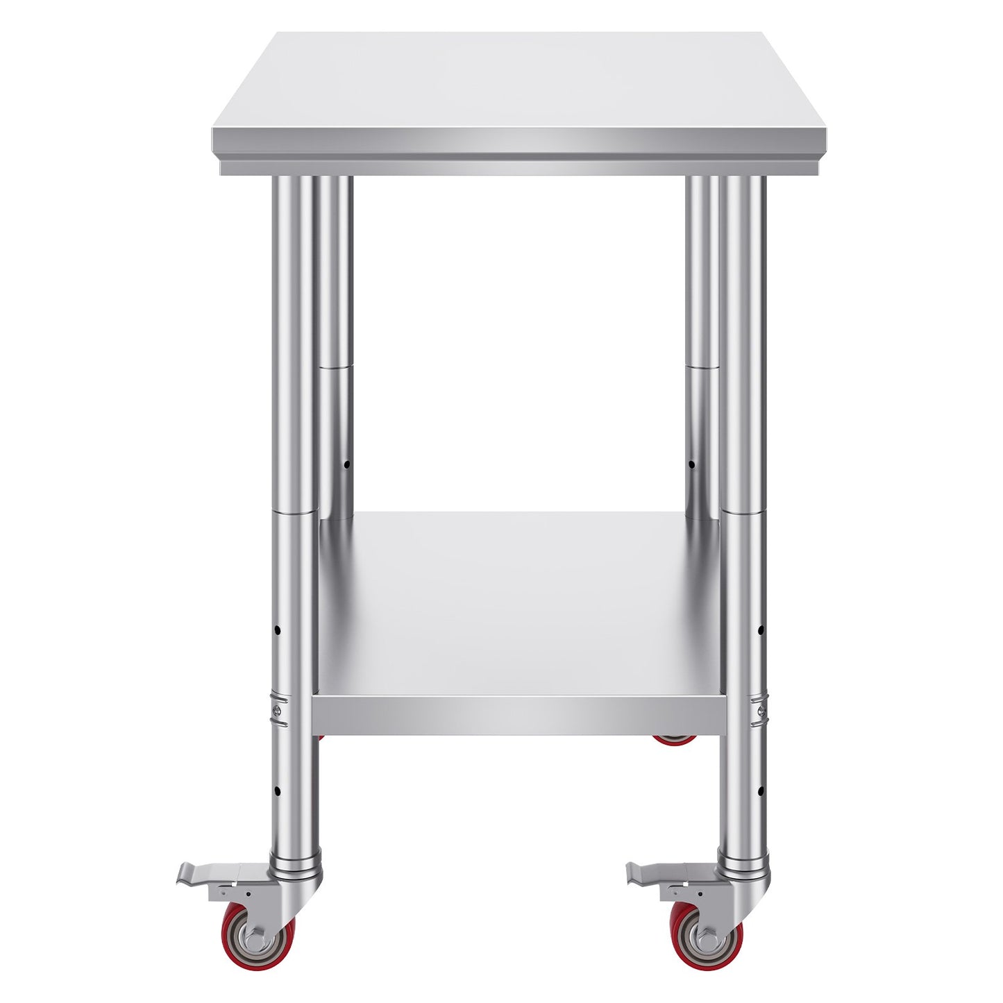 Rostfritt stål Catering Arbetsbord 30x24 tum Kommersiellt arbetsbord med 4 hjul Kommersiell matberedningsarbetsbänk med flexibel justering Hylla för köksbord
