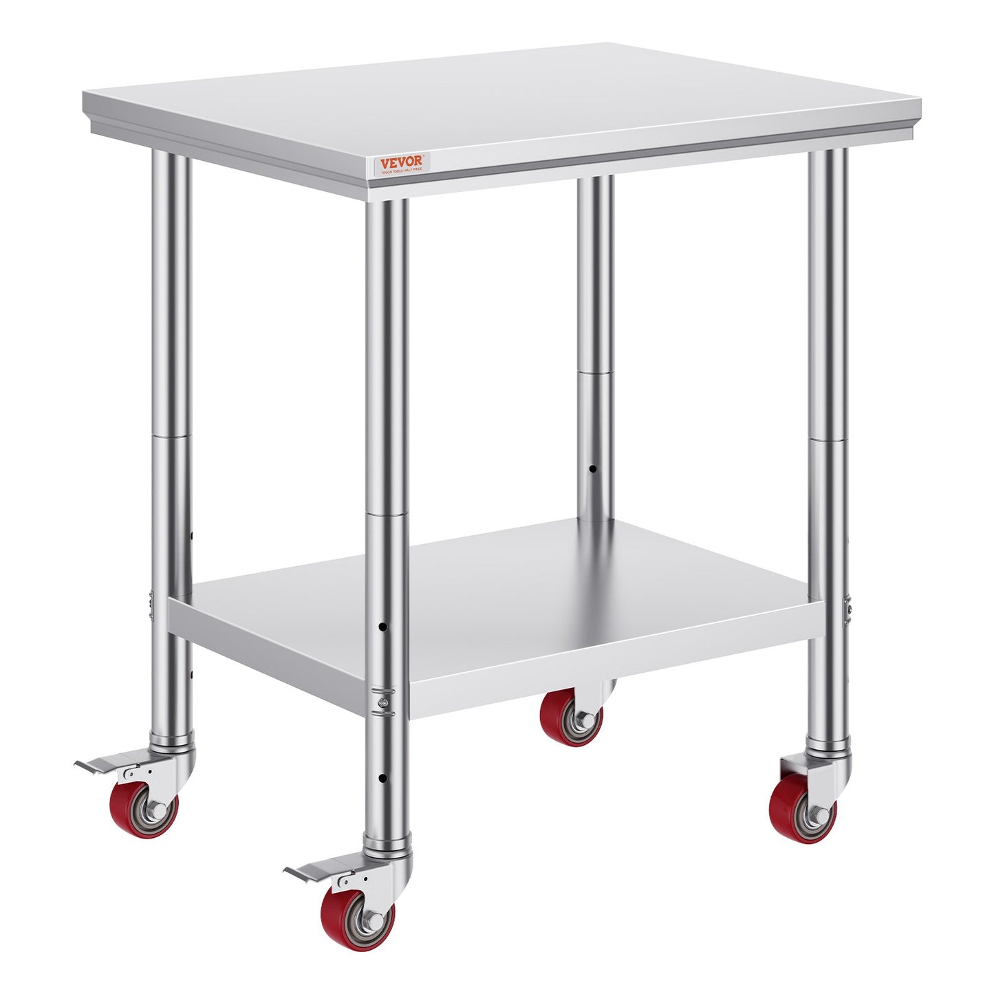 Rostfritt stål Catering Arbetsbord 30x24 tum Kommersiellt arbetsbord med 4 hjul Kommersiell matberedningsarbetsbänk med flexibel justering Hylla för köksbord