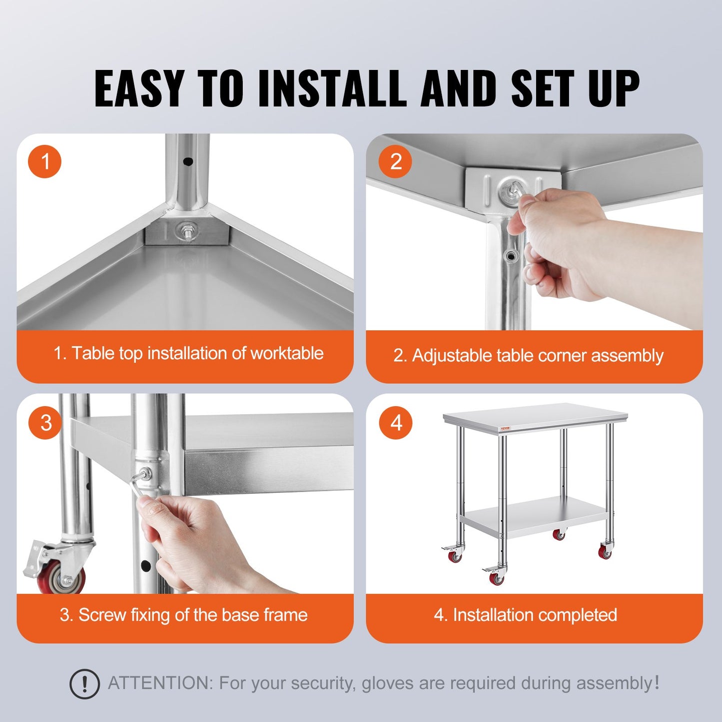 Stainless Steel Catering Work Table 36x24 Inch Commercial Work Table with 4 Wheels Commercial Food Preparation Workbench with Flexible Adjustment Shelf for Kitchen Prep Table
