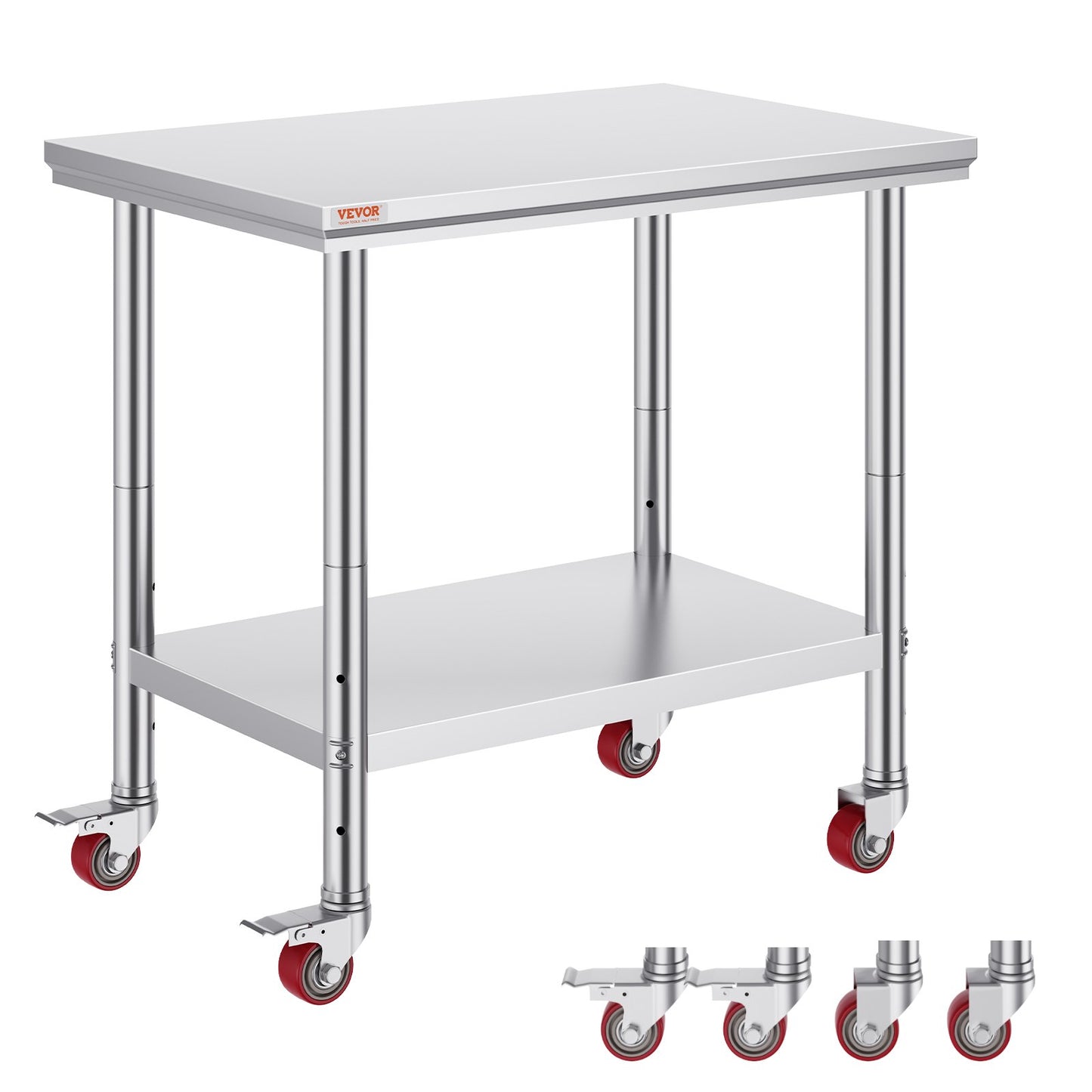 Stainless Steel Catering Work Table 36x24 Inch Commercial Work Table with 4 Wheels Commercial Food Preparation Workbench with Flexible Adjustment Shelf for Kitchen Prep Table