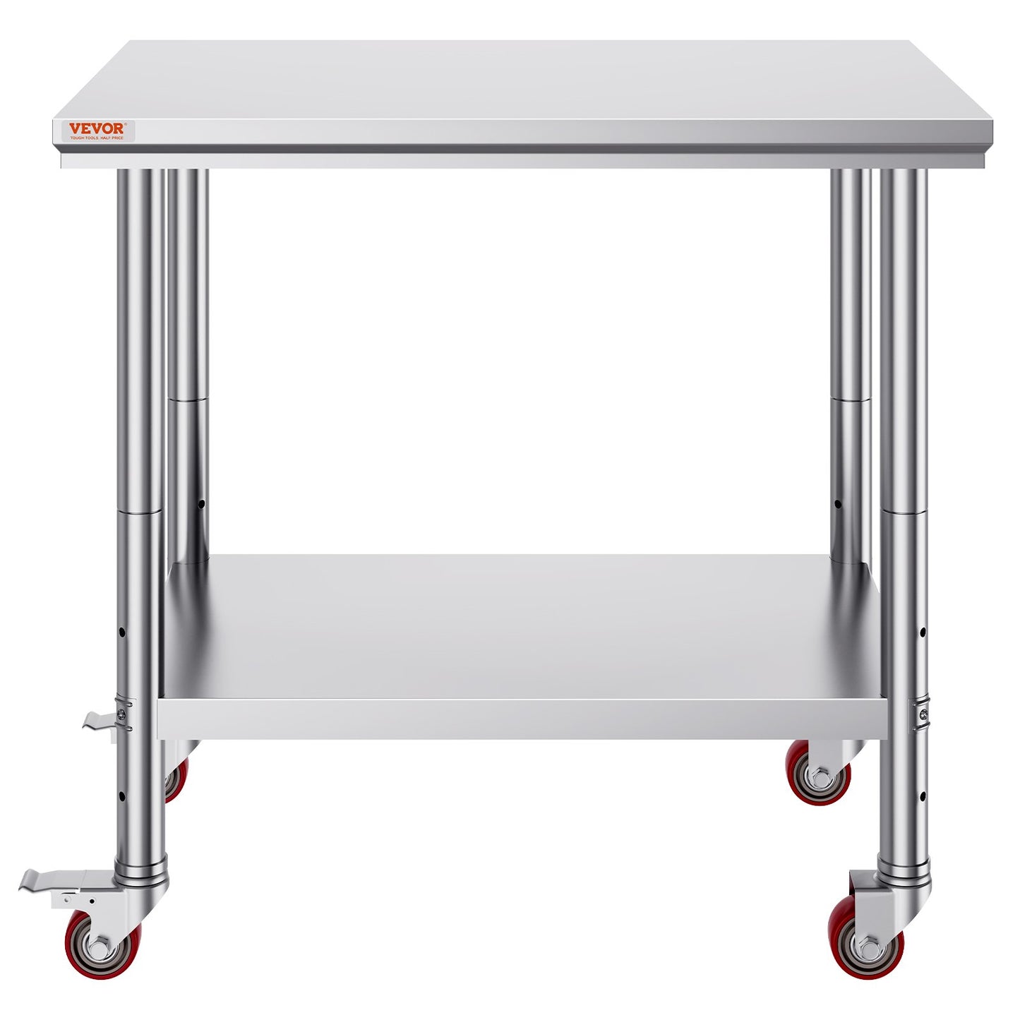 Stainless Steel Catering Work Table 36x24 Inch Commercial Work Table with 4 Wheels Commercial Food Preparation Workbench with Flexible Adjustment Shelf for Kitchen Prep Table