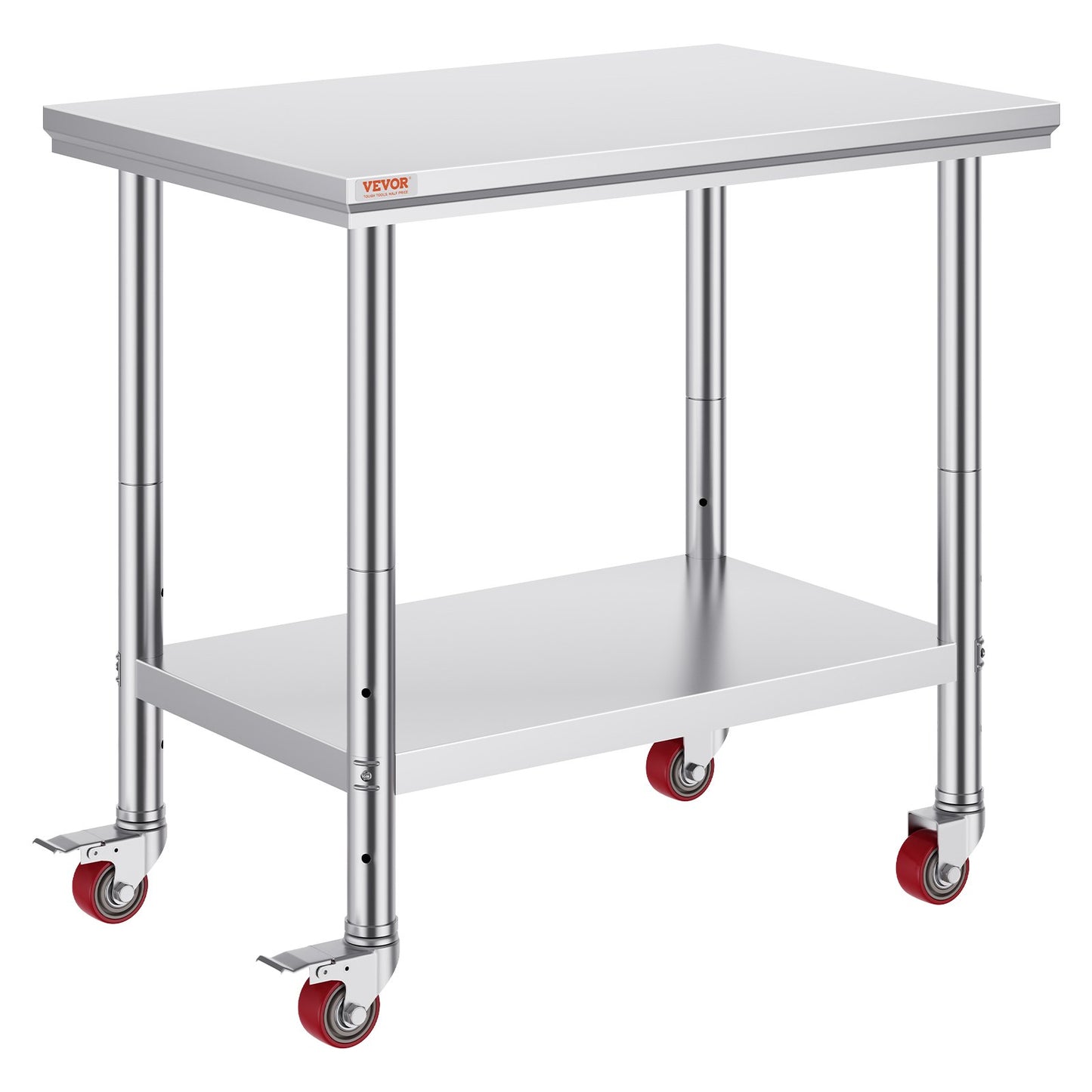 Stainless Steel Catering Work Table 36x24 Inch Commercial Work Table with 4 Wheels Commercial Food Preparation Workbench with Flexible Adjustment Shelf for Kitchen Prep Table