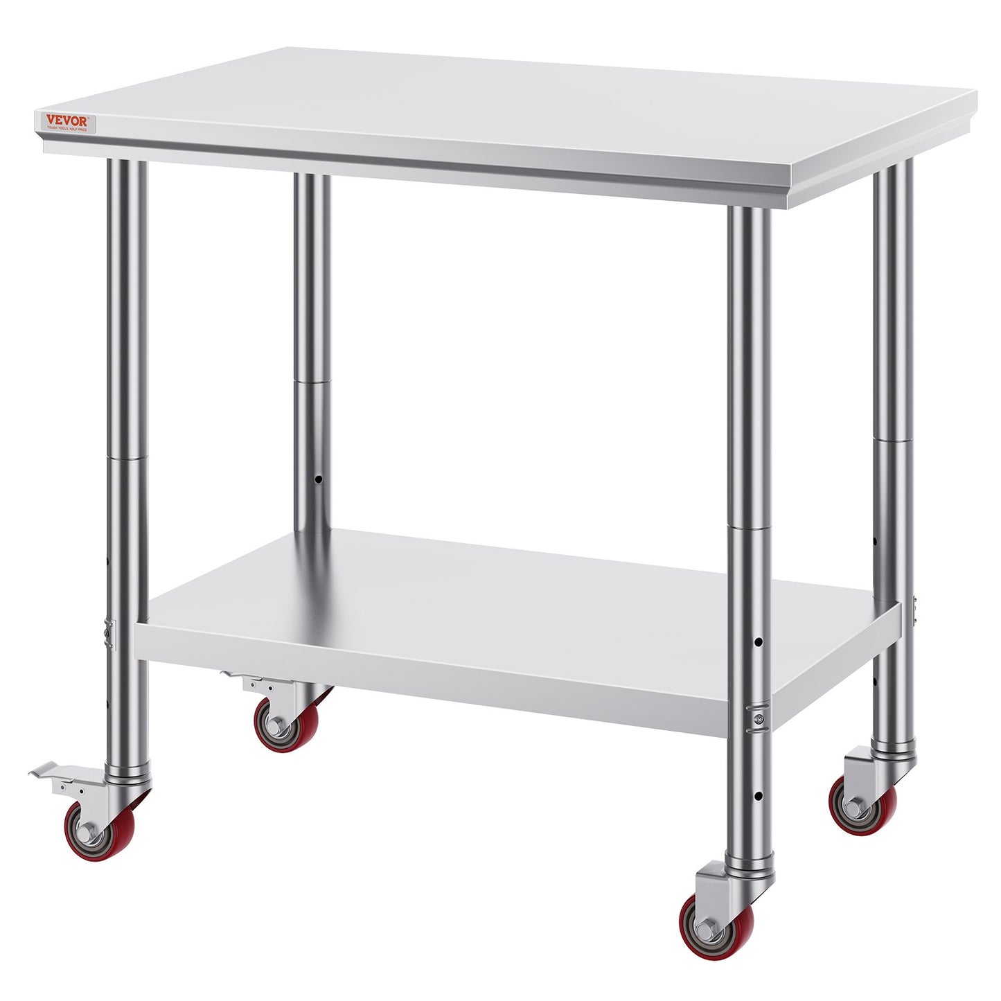 Stainless Steel Catering Work Table 36x24 Inch Commercial Work Table with 4 Wheels Commercial Food Preparation Workbench with Flexible Adjustment Shelf for Kitchen Prep Table