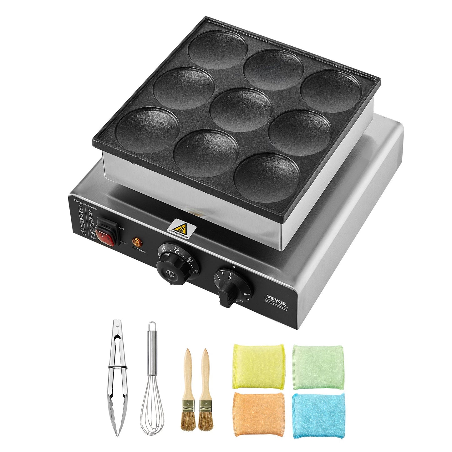 9 STK 76 mm holländsk pannkaksbakare Kommersiell Dorayaki Baker 850W non-stick