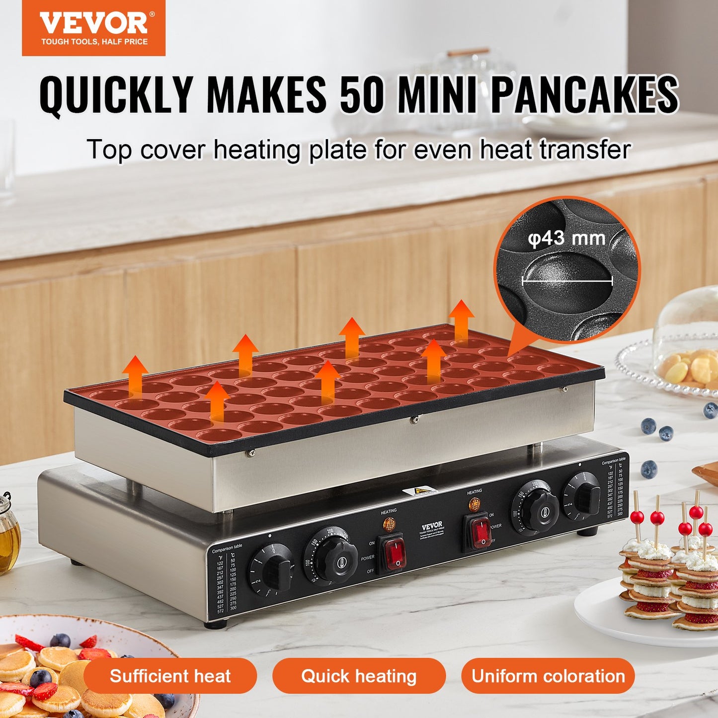 50 STK 43 mm Mini holländsk pannkaksmakare Kommersiell Dorayaki Baker 1700W