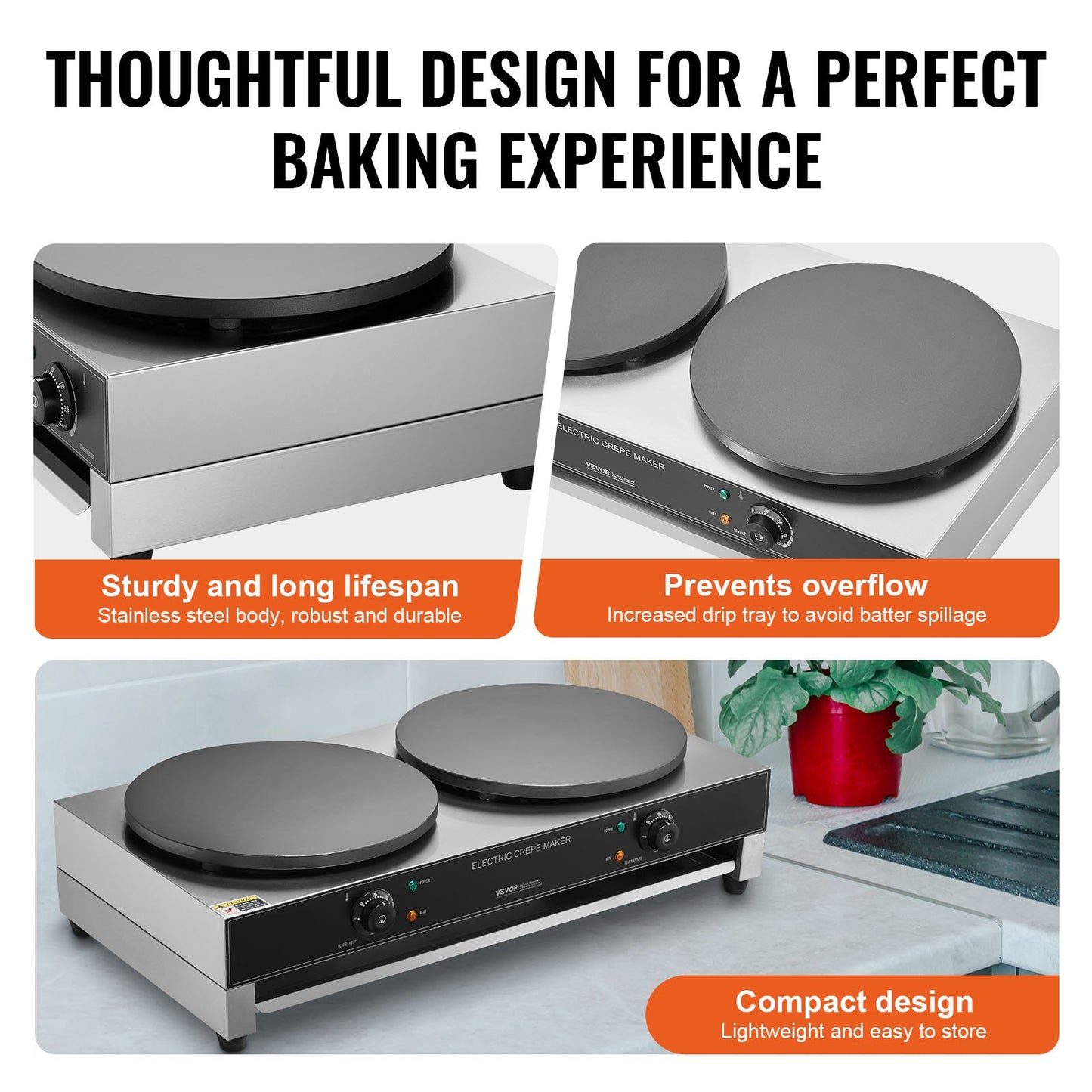 16 zoll Elektrische Crêpe Maker Kommerziellen Crêpe Maschine 6000W Doppel Kopf