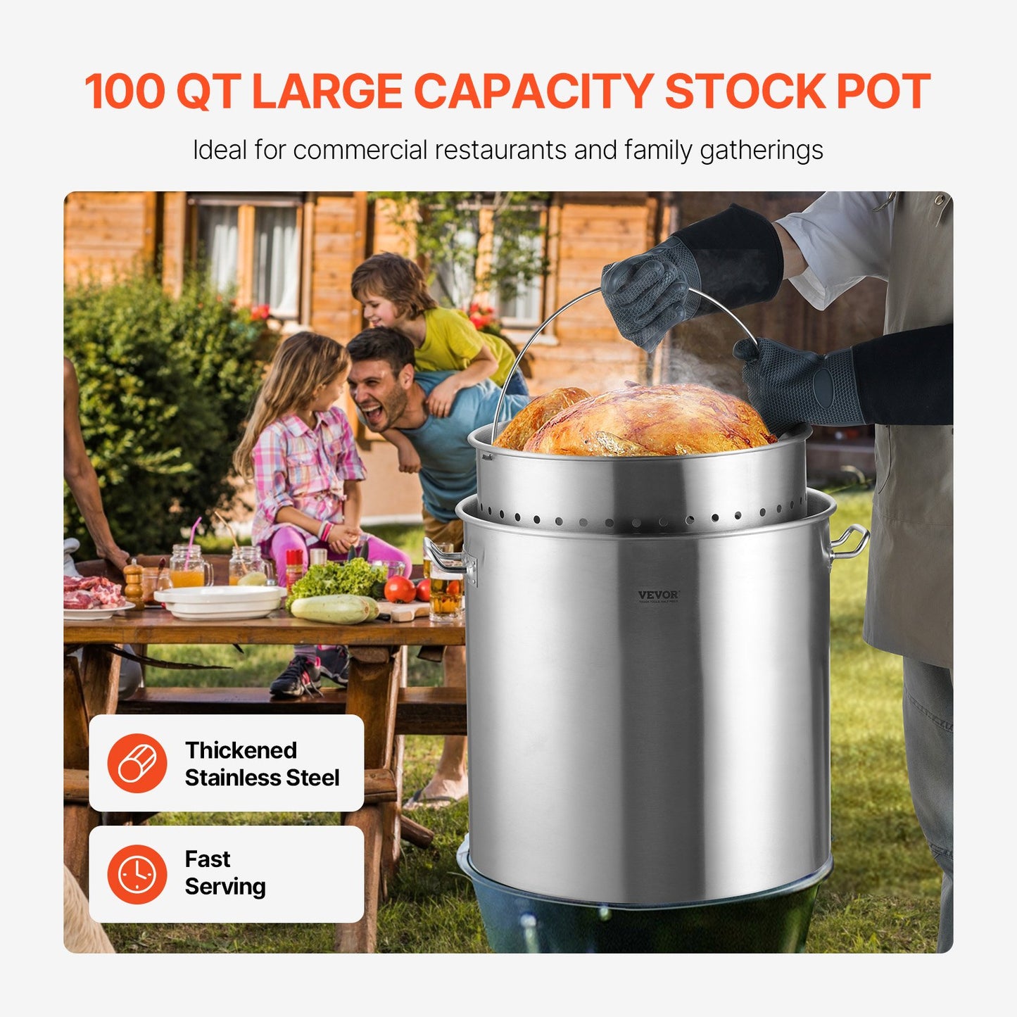 100QT Stockpot i rostfritt stål Matlagning Köksåsgryta med korglock