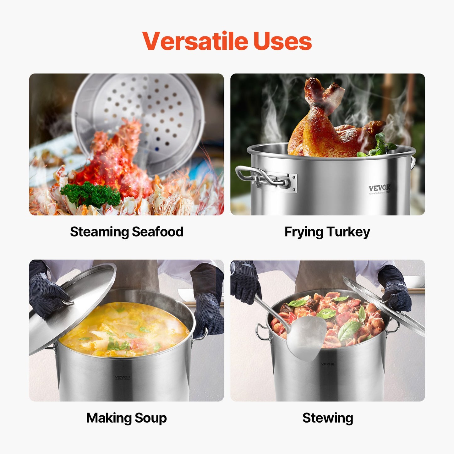 100QT Stockpot i rostfritt stål Matlagning Köksåsgryta med korglock