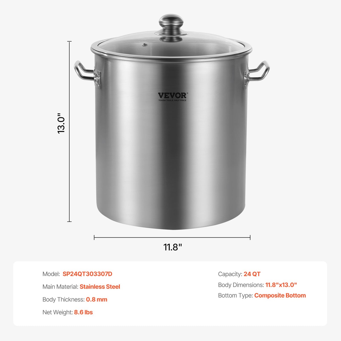 24QT Stockpot i rostfritt stål Matlagning Köksåsgryta med lockhandtag