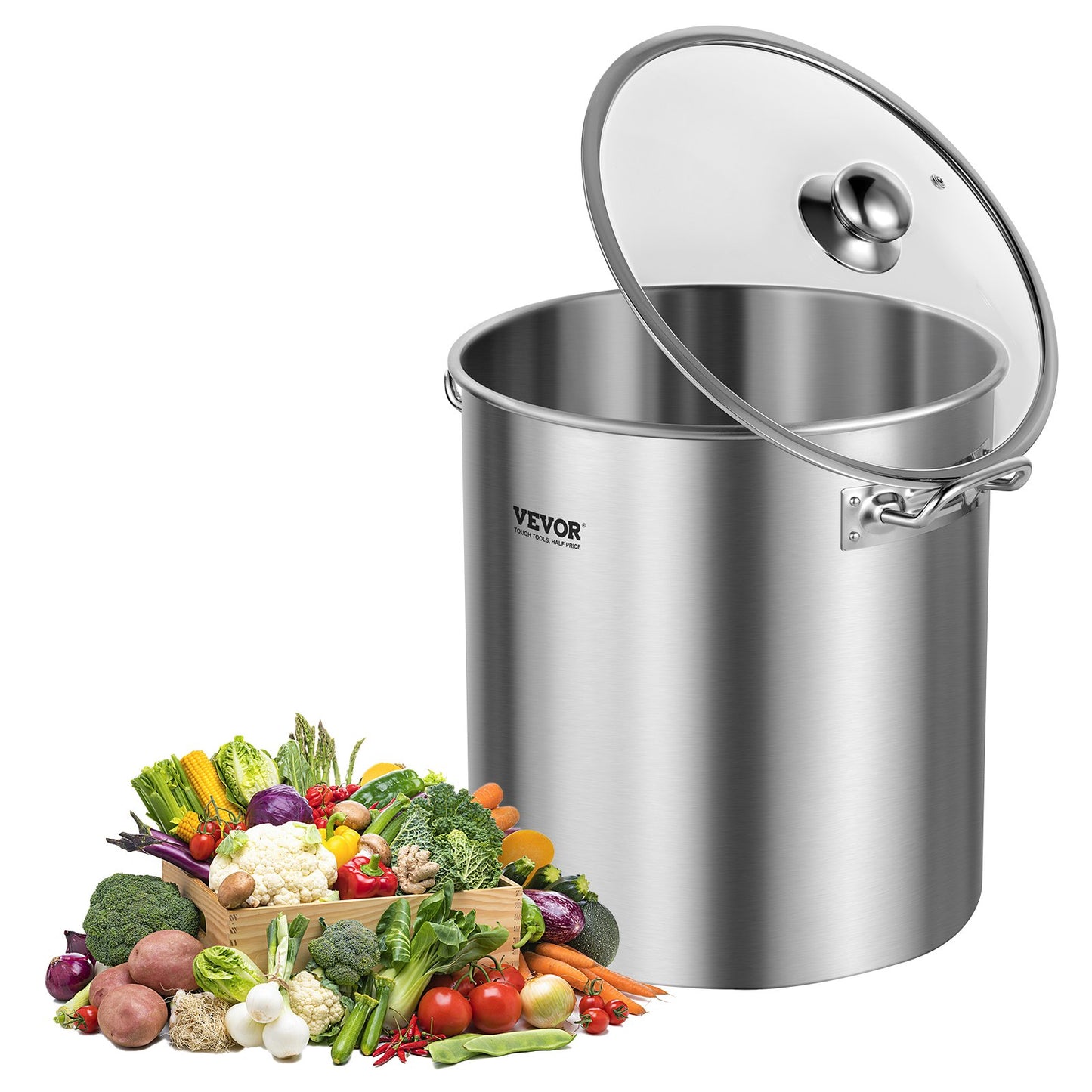 24QT Stockpot i rostfritt stål Matlagning Köksåsgryta med lockhandtag