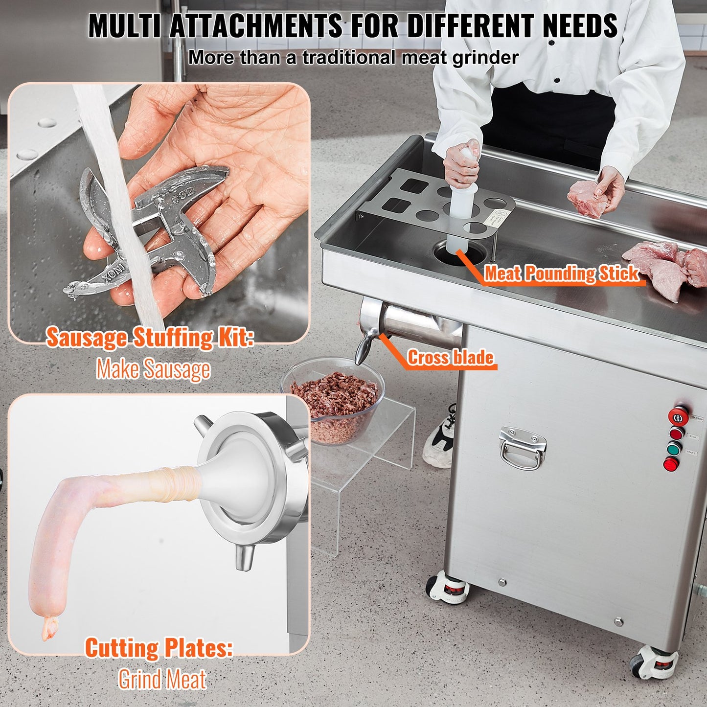 Commercial Electric Meat Grinder 36.7 lbs/min Industrial Cabinet Grinder