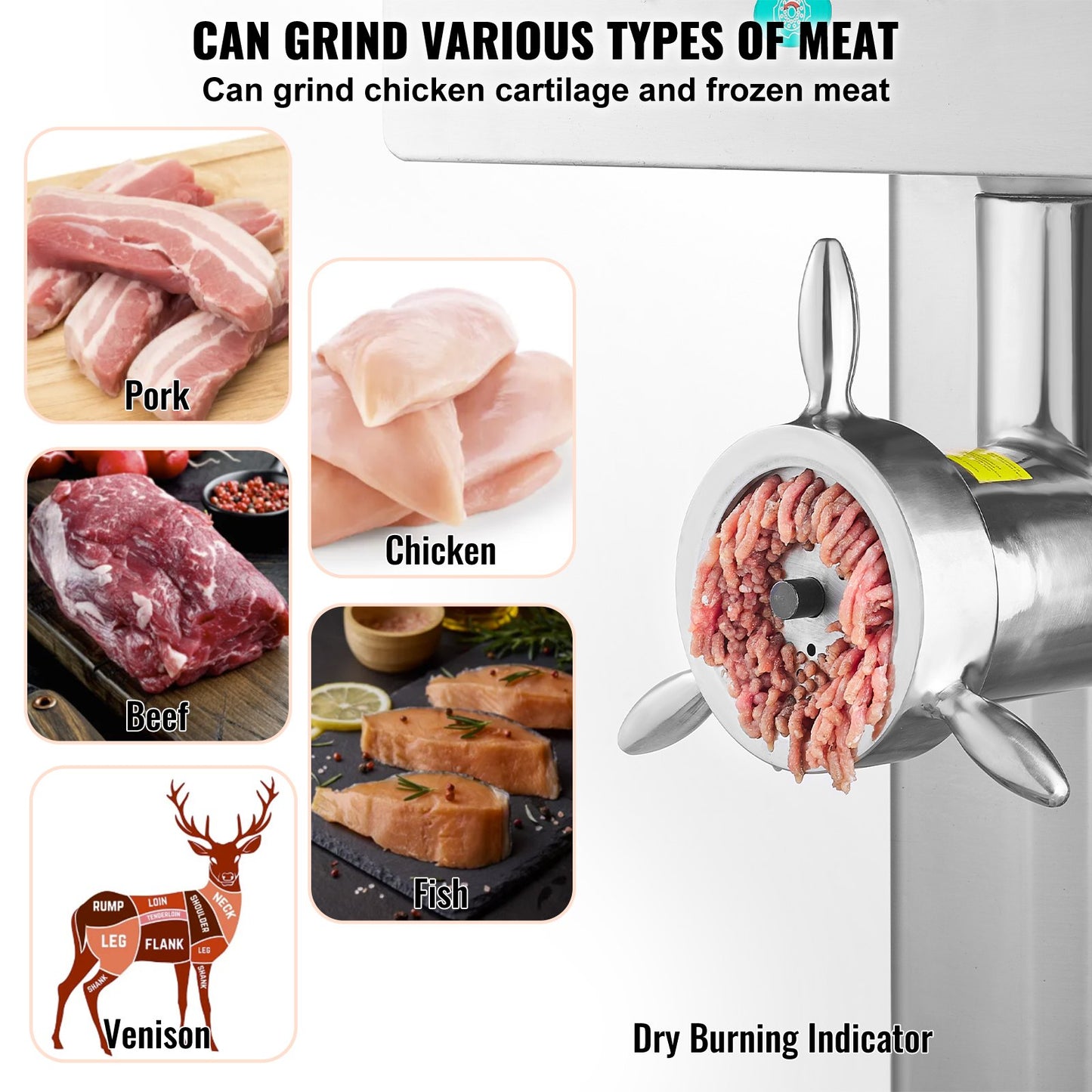 Commercial Electric Meat Grinder 36.7 lbs/min Industrial Cabinet Grinder