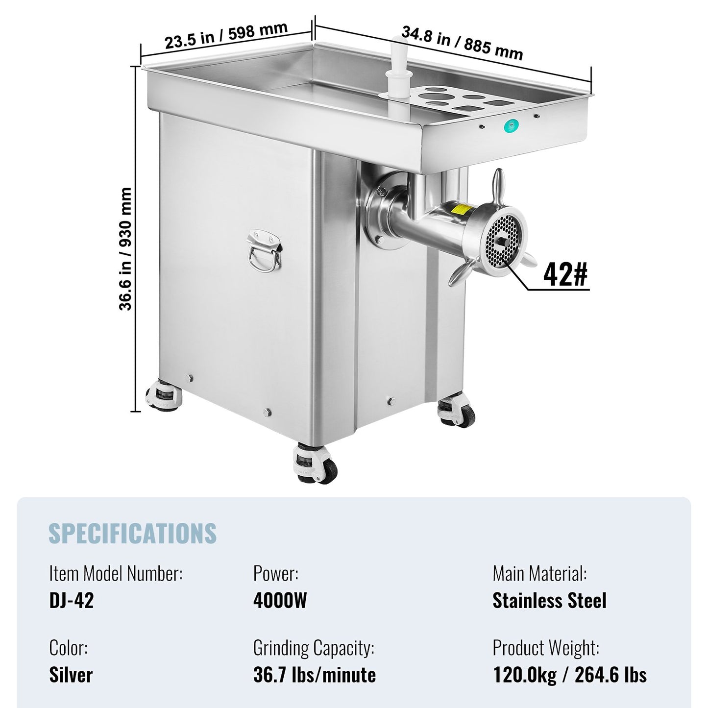 Commercial Electric Meat Grinder 36.7 lbs/min Industrial Cabinet Grinder