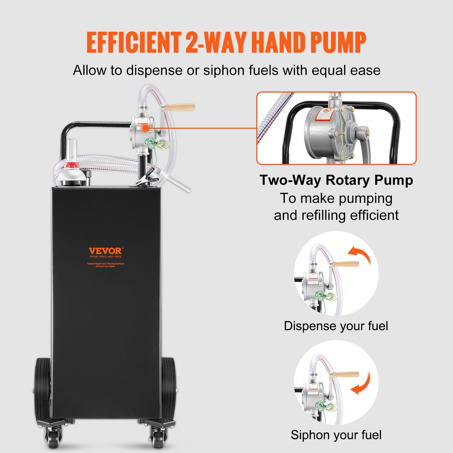 30 Gallon Fuel Caddy, gaslagringstank och 4 hjul, med manuell överföringspump, bensindieselbränslebehållare för bilar, gräsklippare, terränghjulingar, båtar, mer, svart