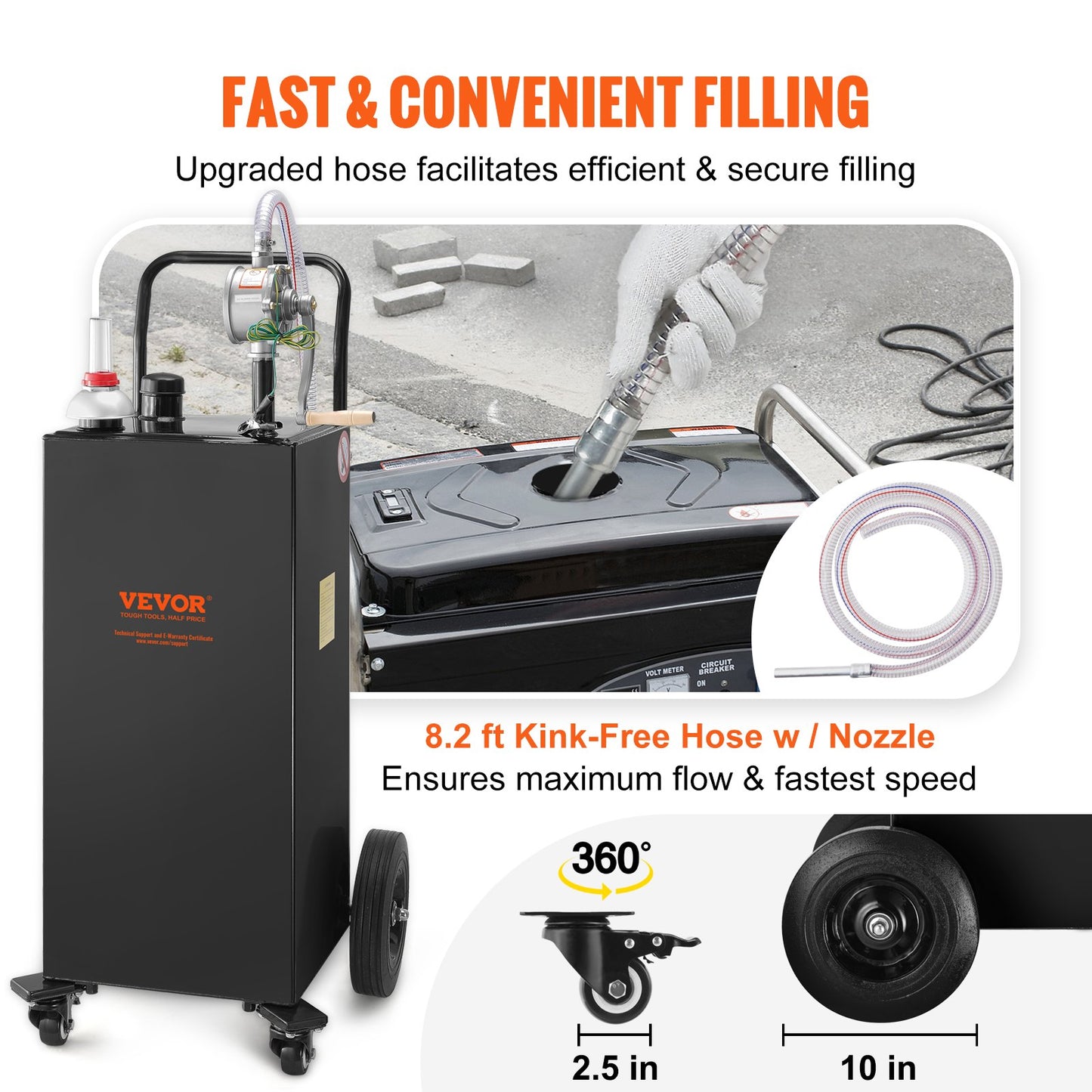 30 Gallon Fuel Caddy, gaslagringstank och 4 hjul, med manuell överföringspump, bensindieselbränslebehållare för bilar, gräsklippare, terränghjulingar, båtar, mer, svart