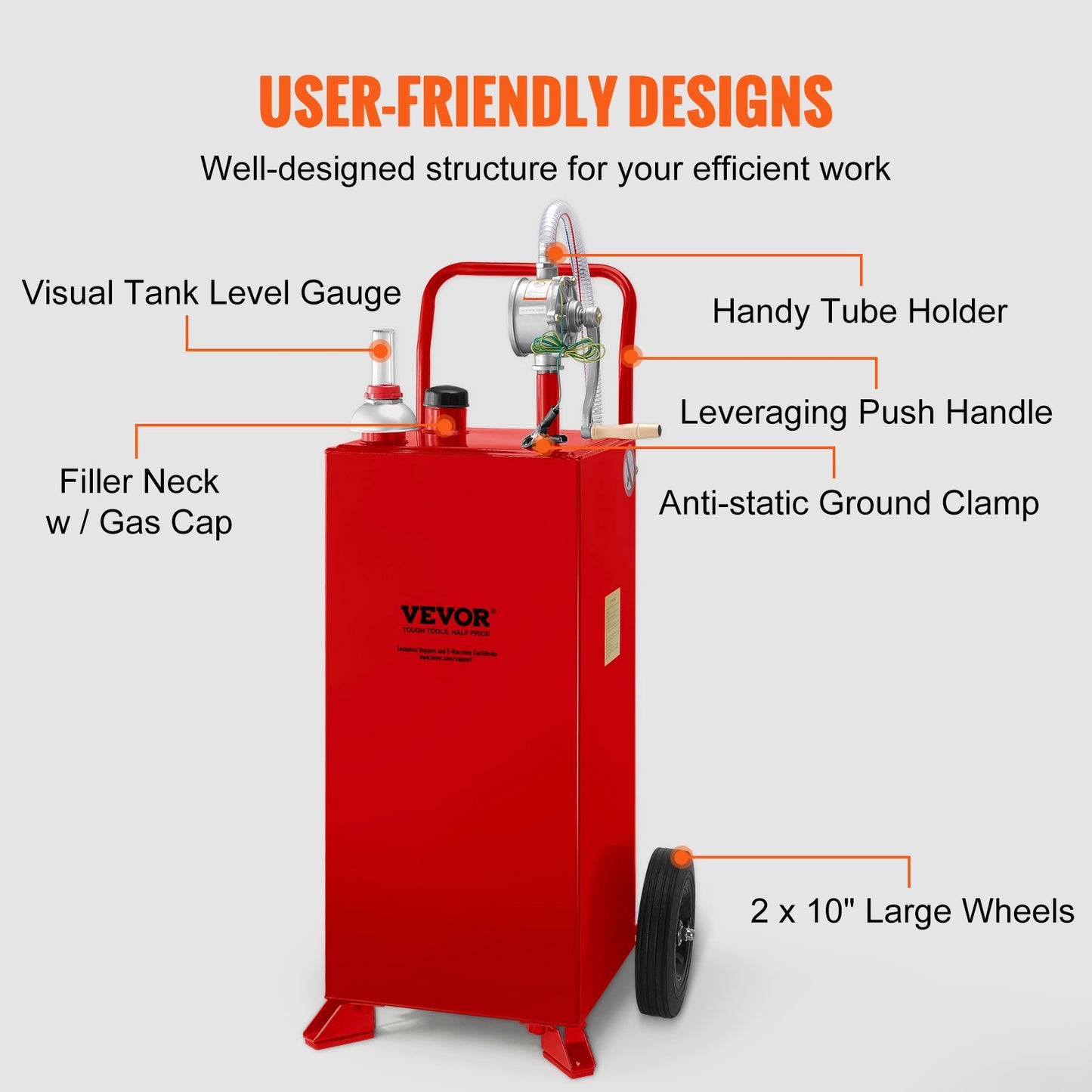 30 Gallon Fuel Caddy, bränsletank på 2 hjul, Portable Gas Caddy med manuell överföringspump, bensin dieselbränslebehållare för bilar, gräsklippare, terränghjulingar, båtar, mer, röd