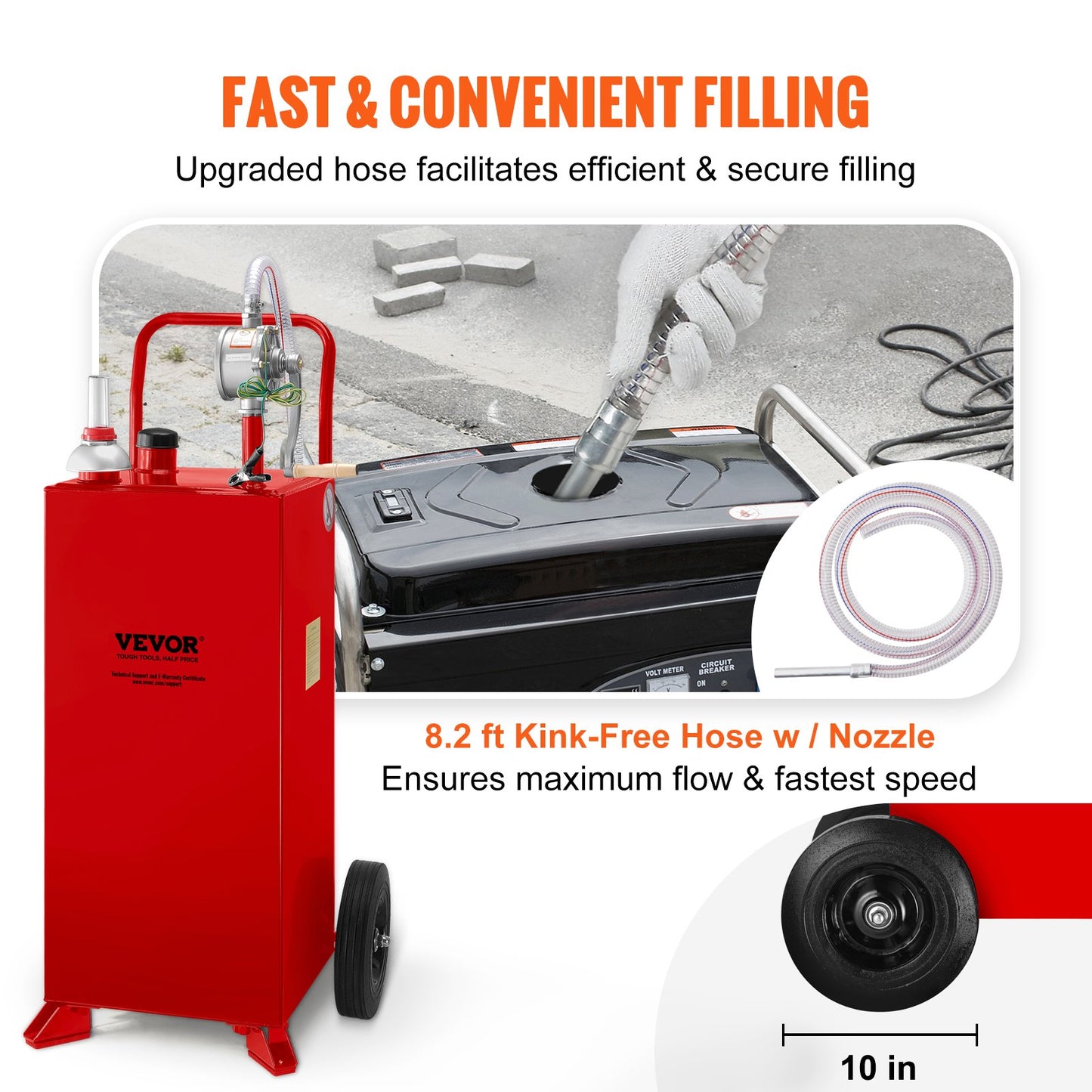 30 Gallon Fuel Caddy, bränsletank på 2 hjul, Portable Gas Caddy med manuell överföringspump, bensin dieselbränslebehållare för bilar, gräsklippare, terränghjulingar, båtar, mer, röd