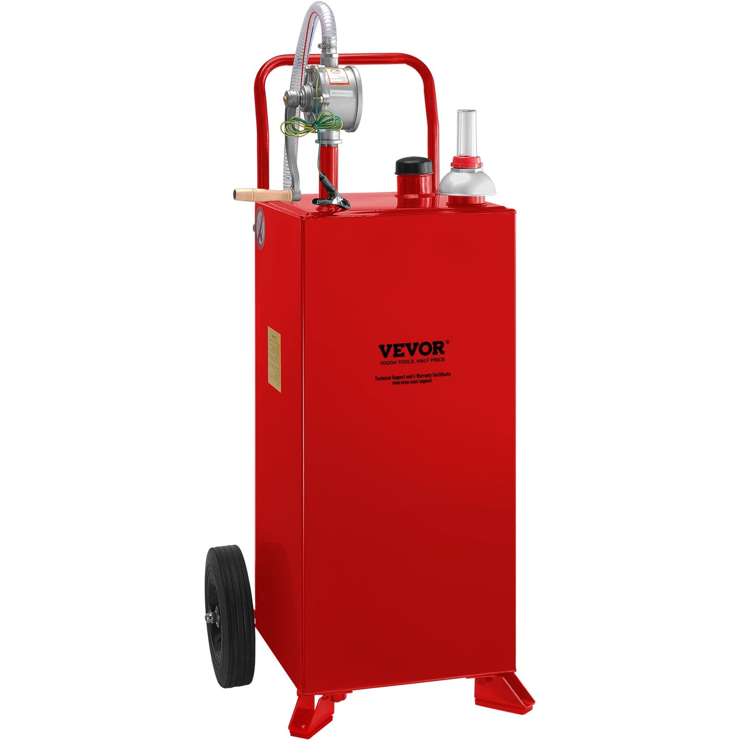 30 Gallon Fuel Caddy, bränsletank på 2 hjul, Portable Gas Caddy med manuell överföringspump, bensin dieselbränslebehållare för bilar, gräsklippare, terränghjulingar, båtar, mer, röd