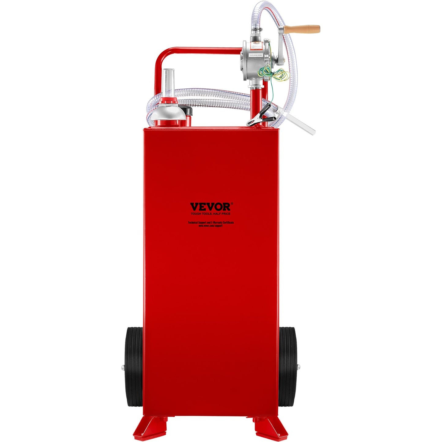 30 Gallon Fuel Caddy, bränsletank på 2 hjul, Portable Gas Caddy med manuell överföringspump, bensin dieselbränslebehållare för bilar, gräsklippare, terränghjulingar, båtar, mer, röd