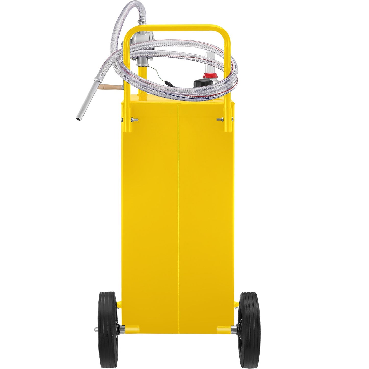 30 gallon bränslebehållare, gaslagringstank och 4 hjul, med manuell överföringspump, bensindieselbränslebehållare för bilar, gräsklippare, terränghjulingar, båtar, mer, gul