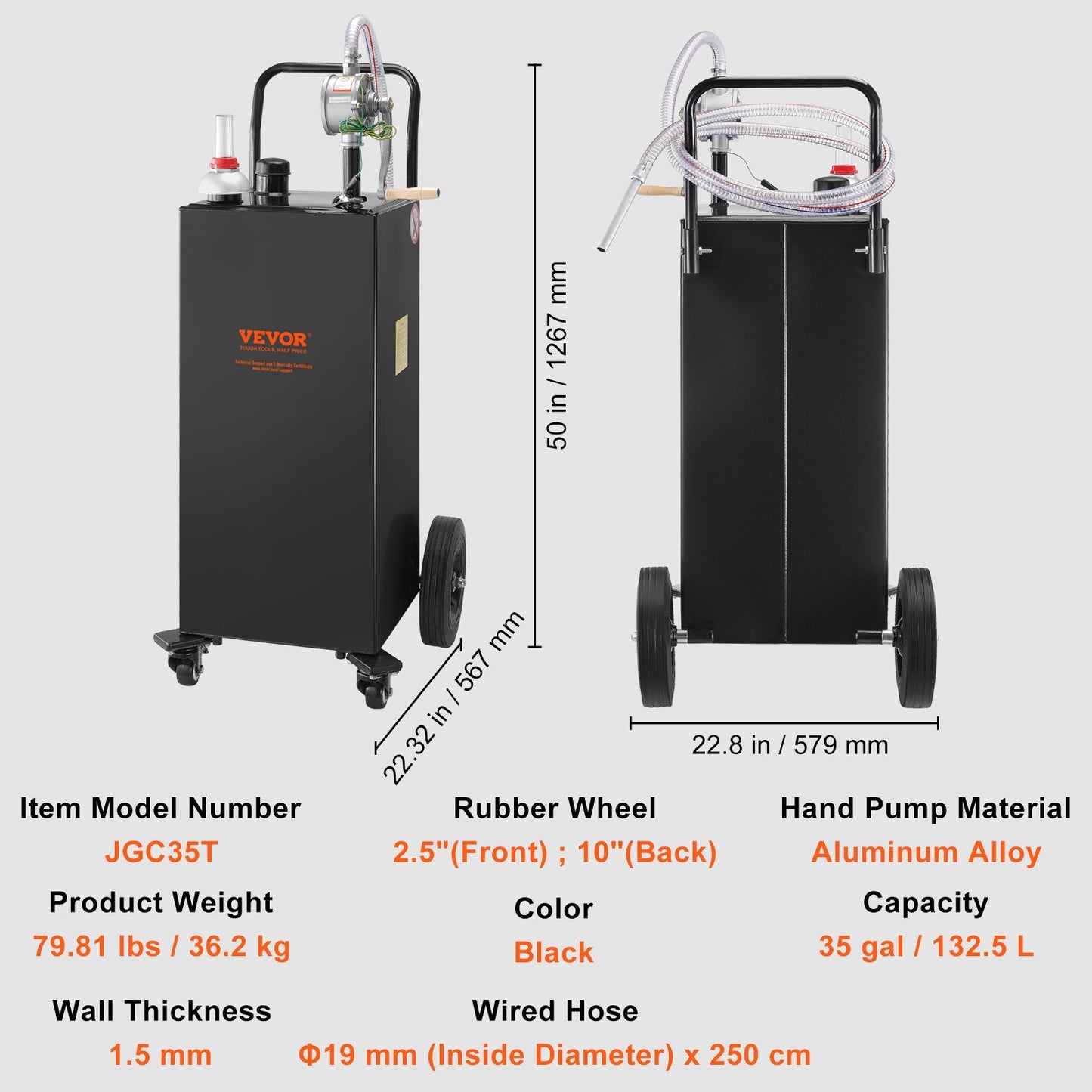 Fuel Caddy Fuel Storage Tank 35 Gallon 4 hjul med Manuell Pump, Svart