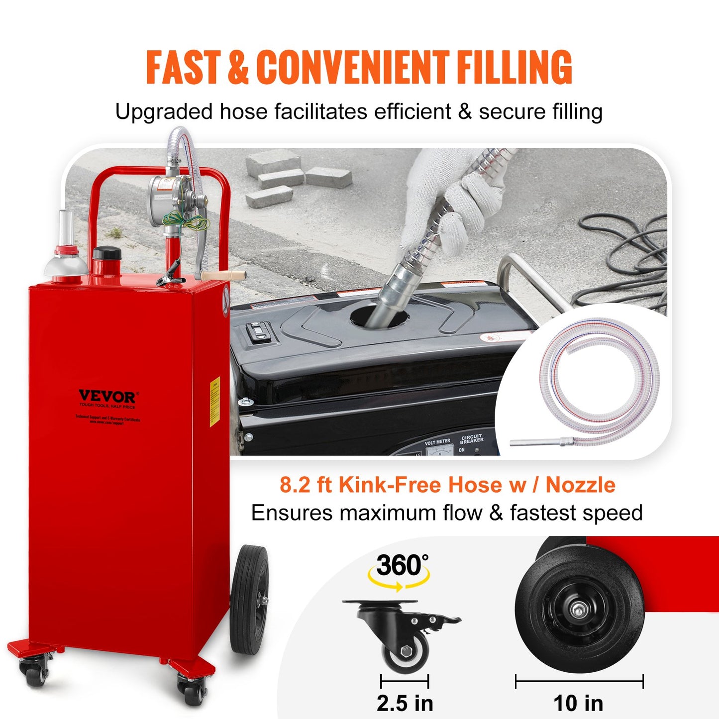 Fuel Caddy, 35 gallon, gaslagringstank på 4 hjul, med manuell överföringspump, bensindieselbränslebehållare för bilar, gräsklippare, terränghjulingar, båtar, mer, röd