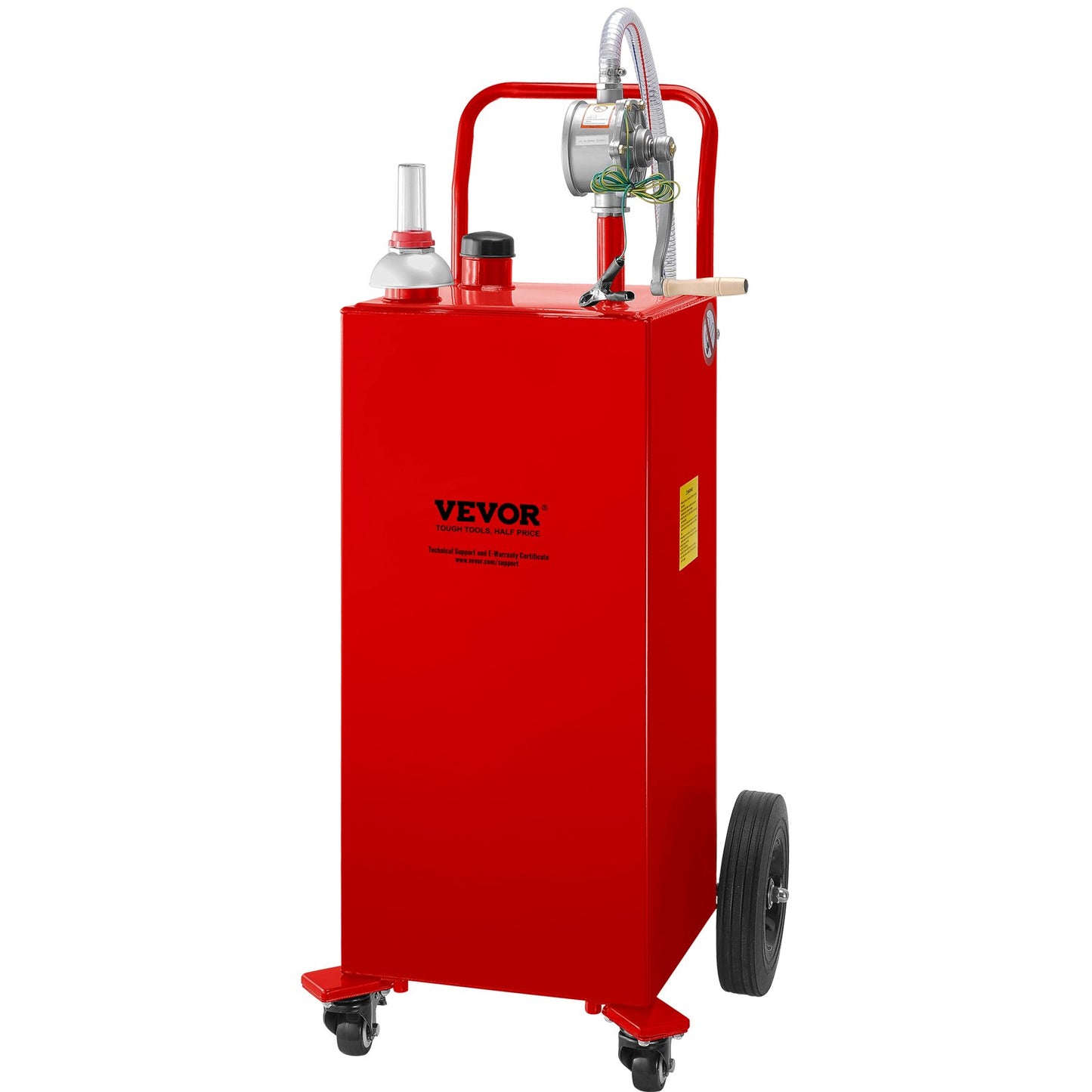 Fuel Caddy, 35 gallon, gaslagringstank på 4 hjul, med manuell överföringspump, bensindieselbränslebehållare för bilar, gräsklippare, terränghjulingar, båtar, mer, röd