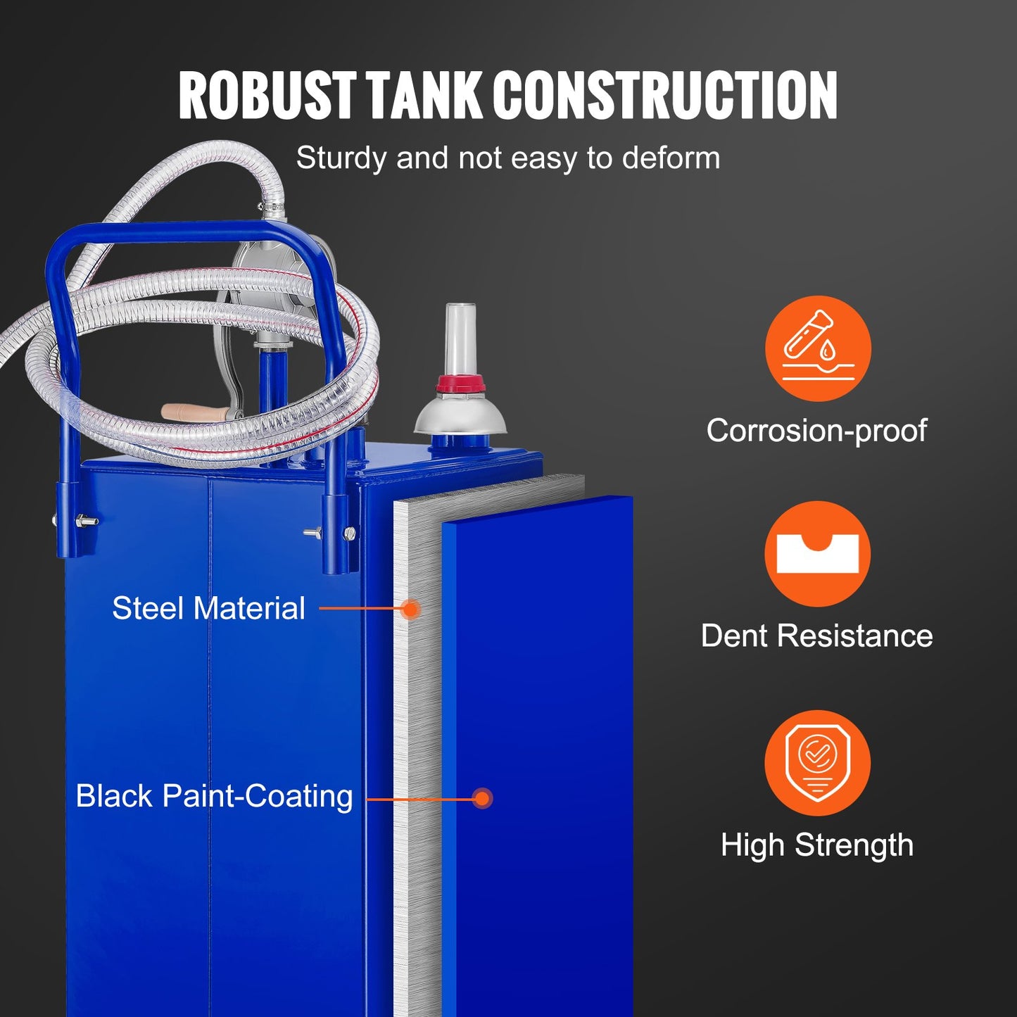 30 gallon bränslebehållare, gaslagringstank och 4 hjul, med manuell överföringspump, bensindieselbränslebehållare för bilar, gräsklippare, terränghjulingar, båtar, mer, blå