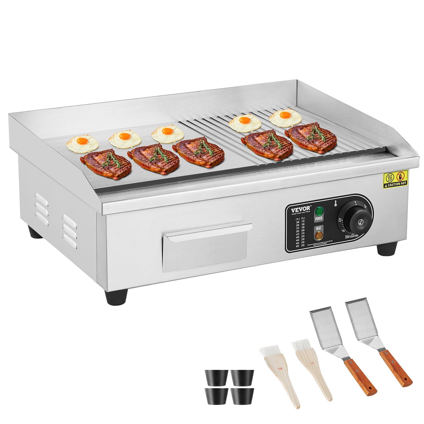 Commercial Electric Grill 3200W Bänkskiva Halv-Plat Top Grill 122℉-572℉