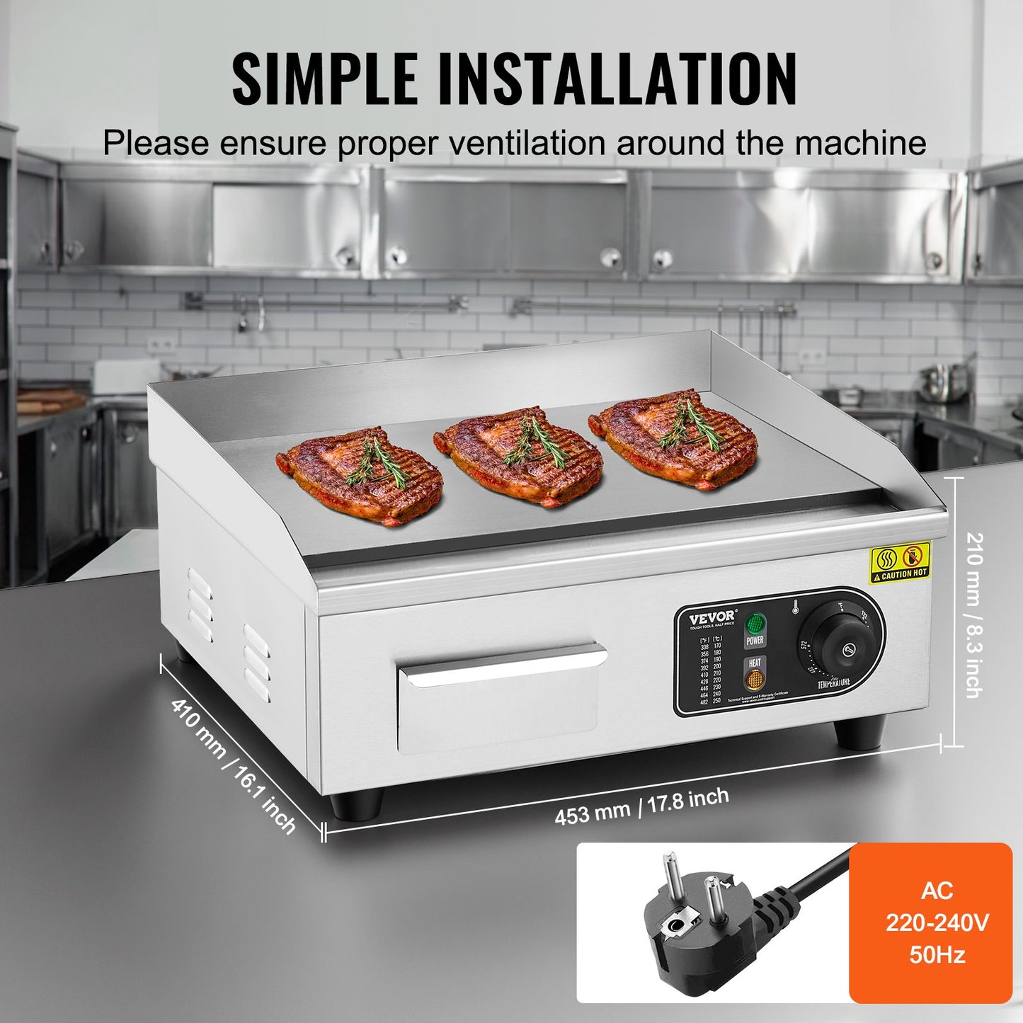 Kommerzieller Elektrogrill, 2800 W, Flachgrill für die Arbeitsplatte, 122℉-572℉