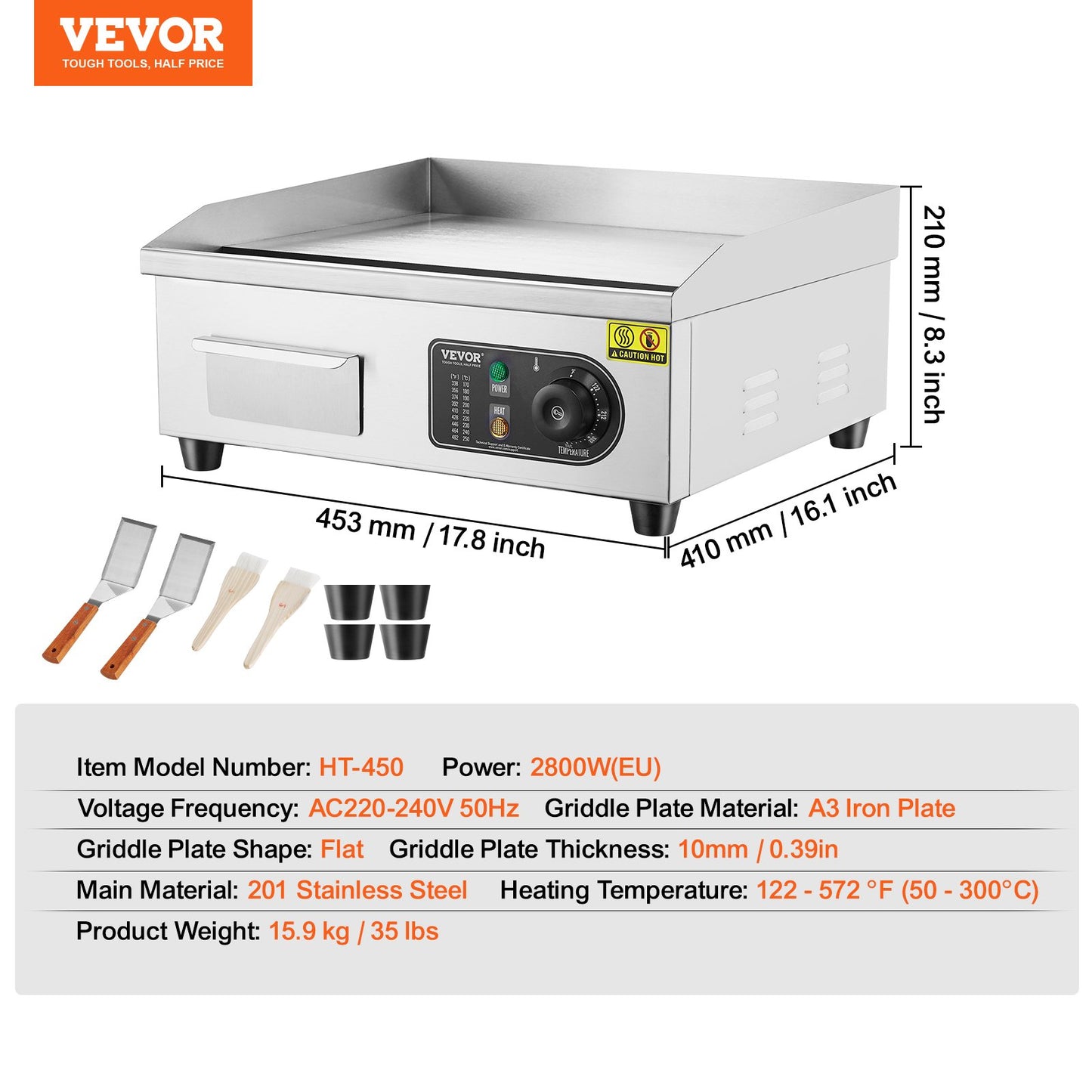 Kommerzieller Elektrogrill, 2800 W, Flachgrill für die Arbeitsplatte, 122℉-572℉