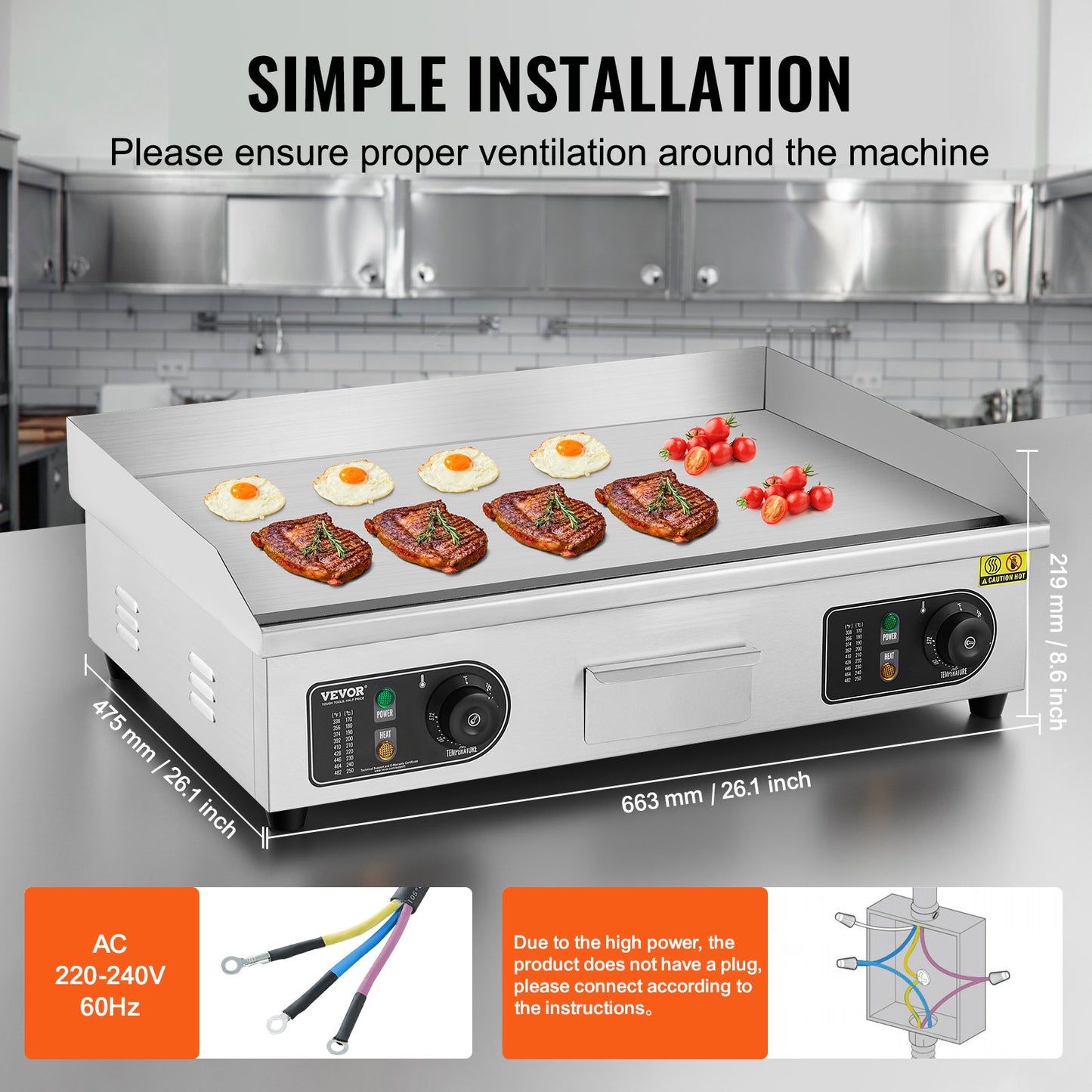 Commercial Electric Grill 4000 W Plattgrill för bänkskiva 122℉-572℉