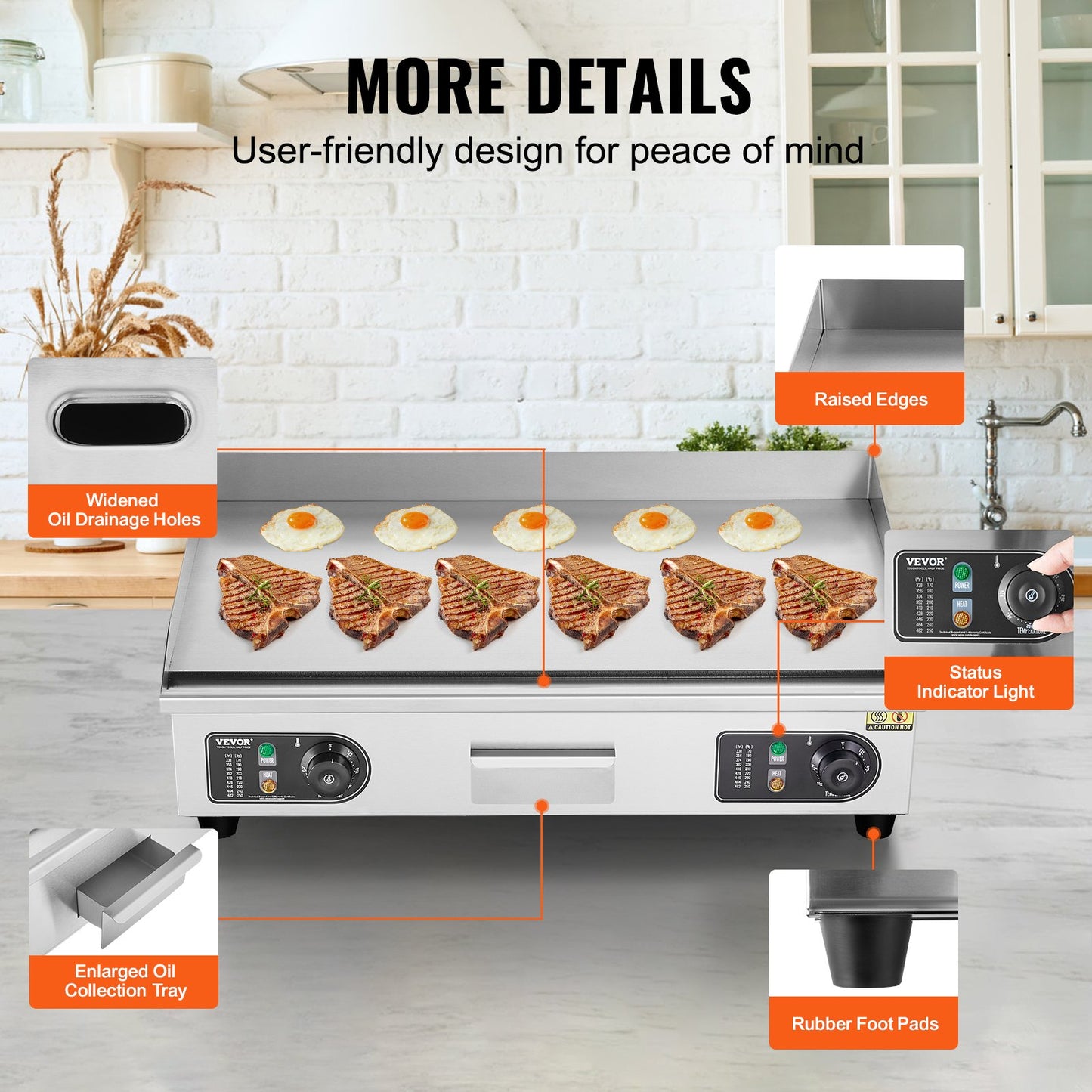 Commercial Electric Grill 4000 W Plattgrill för bänkskiva 122℉-572℉