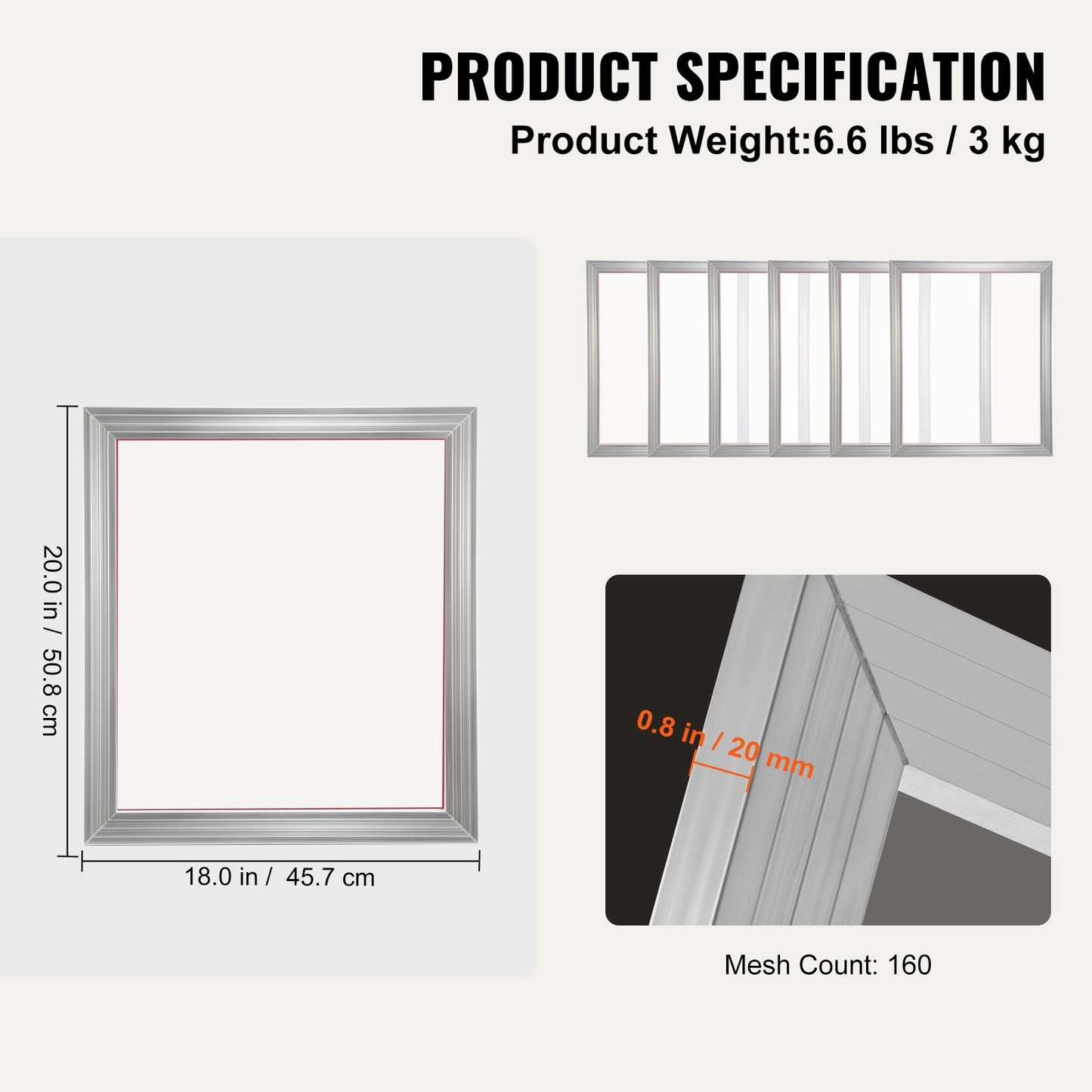 Screen Printing Kit Silk Screen Printing Ram 18x20in 160 Count Mesh 6st