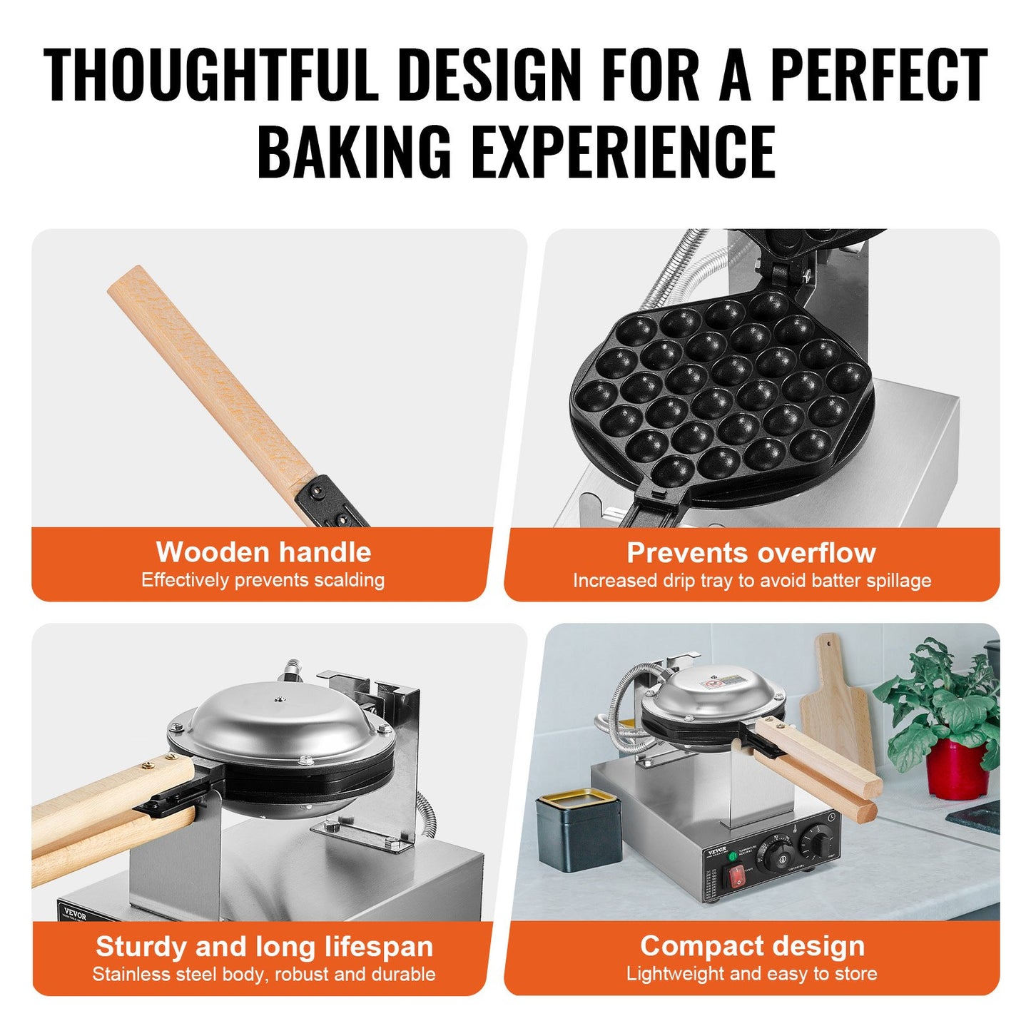 Kommersiell bubbelvåffelmaskin Äggpannkaksbakningsmaskin 1400W non-stick