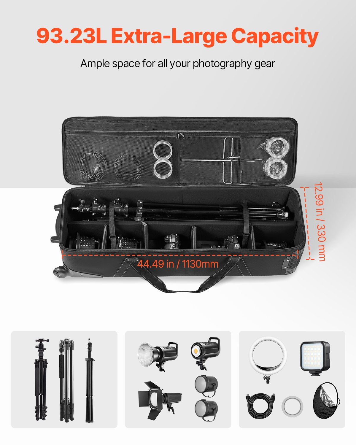 Studio Equipment Trolley Case 46.46 x 14.57 x 11.81 in Rolling Camera Bag