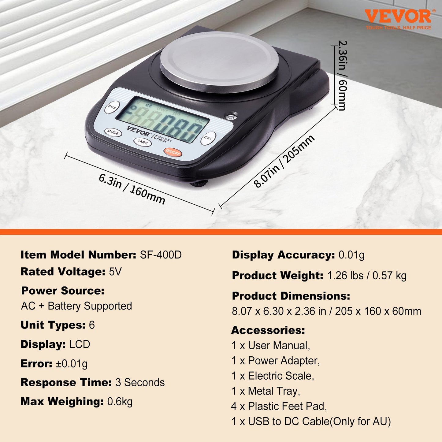 Analytical Balance Lab Scale 600g x 0,01g 6 Units Conversion Electronic