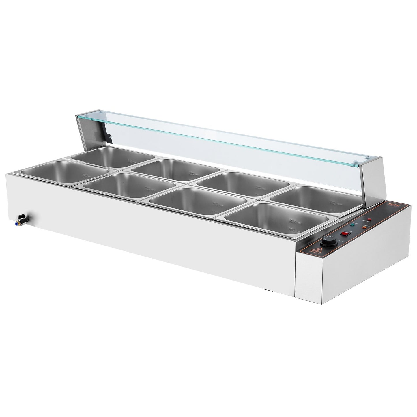Kommerzieller elektrischer Speisenwärmer für die Arbeitsplatte, Buffet, 8 x 8 Qt, mit Glasschild