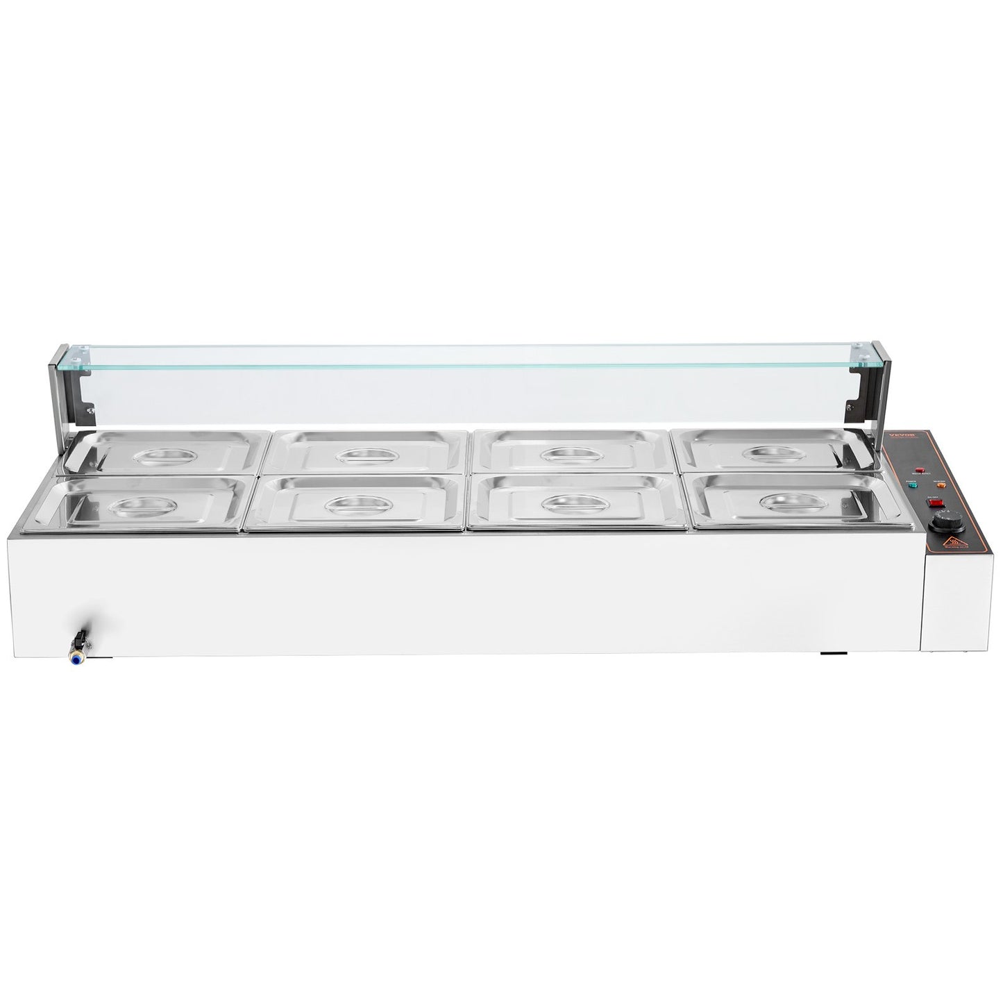 Kommerzieller elektrischer Speisenwärmer für die Arbeitsplatte, Buffet, 8 x 8 Qt, mit Glasschild