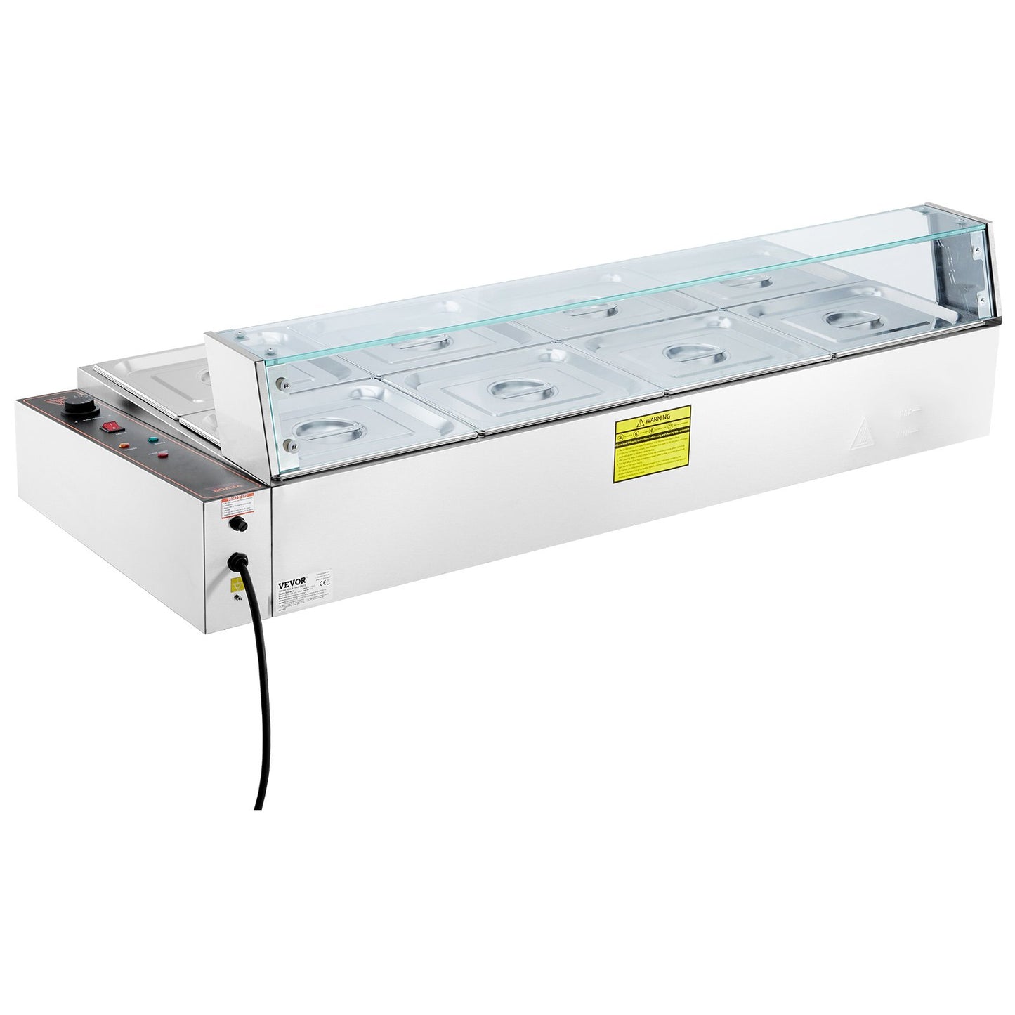 Kommerzieller elektrischer Speisenwärmer für die Arbeitsplatte, Buffet, 8 x 8 Qt, mit Glasschild